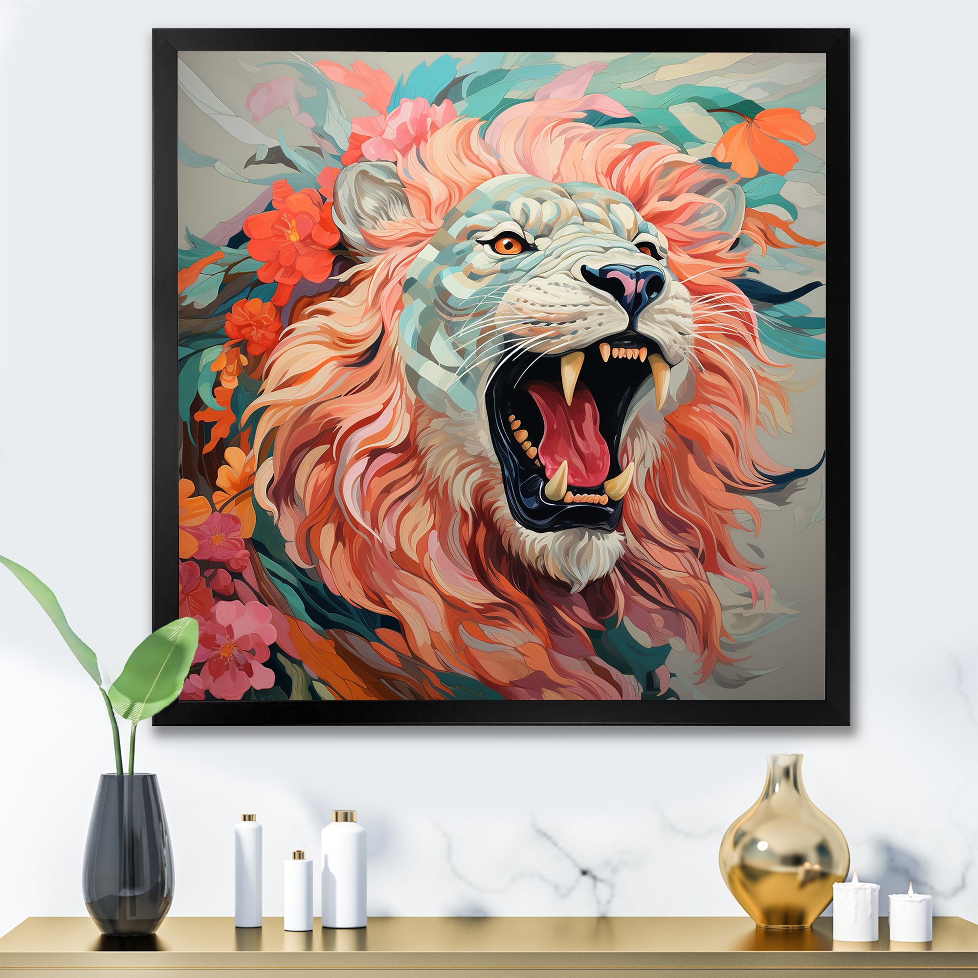 Pink and Grey Lion roar - Pink Lion Wall Art