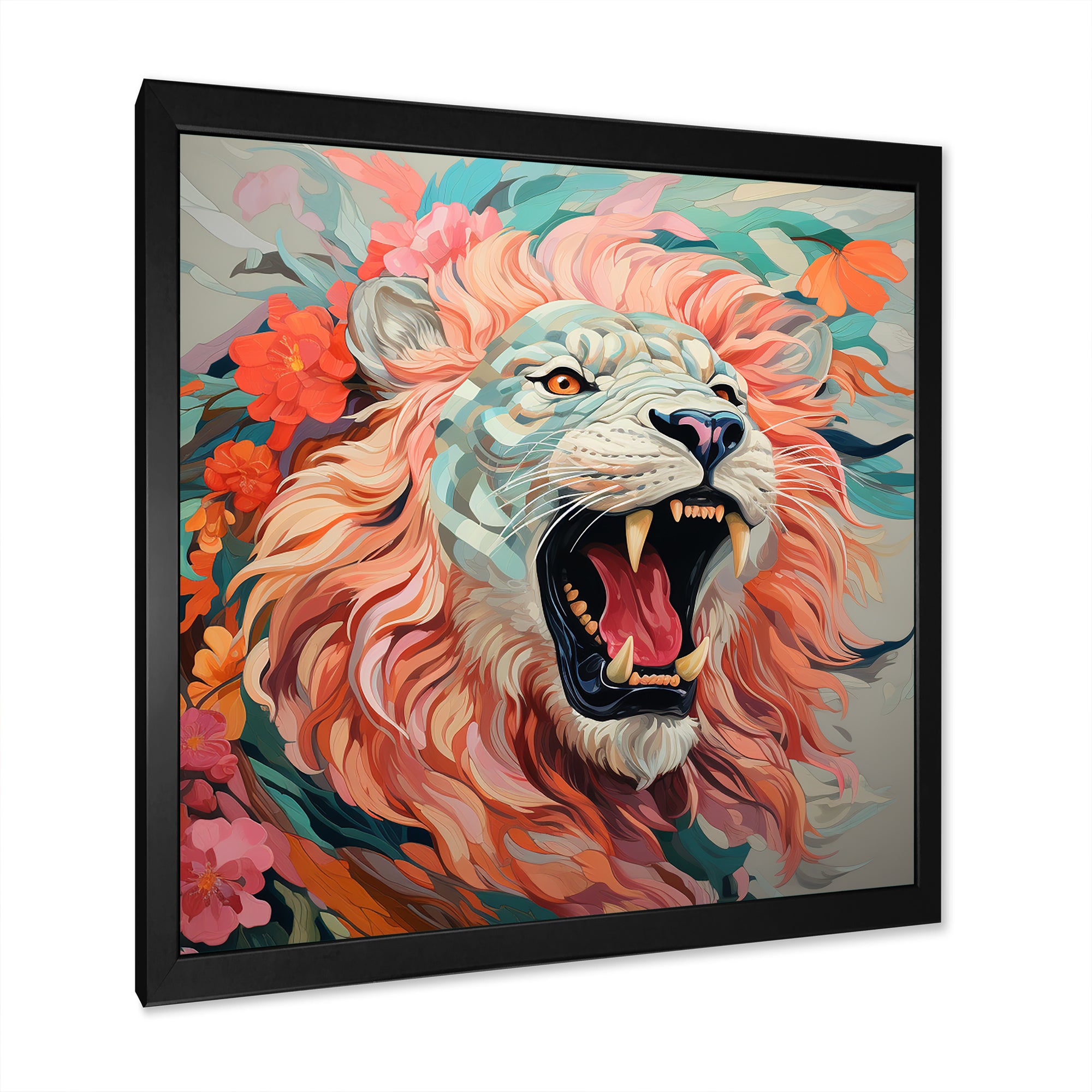 Pink and Grey Lion roar - Pink Lion Wall Art