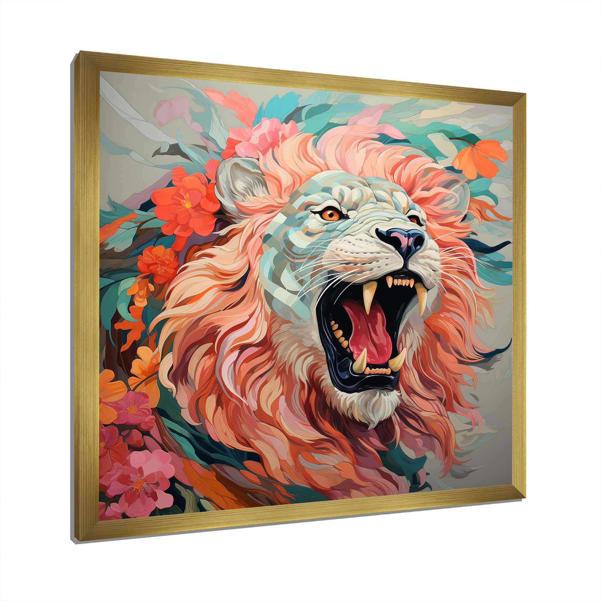 Pink and Grey Lion roar - Pink Lion Wall Art