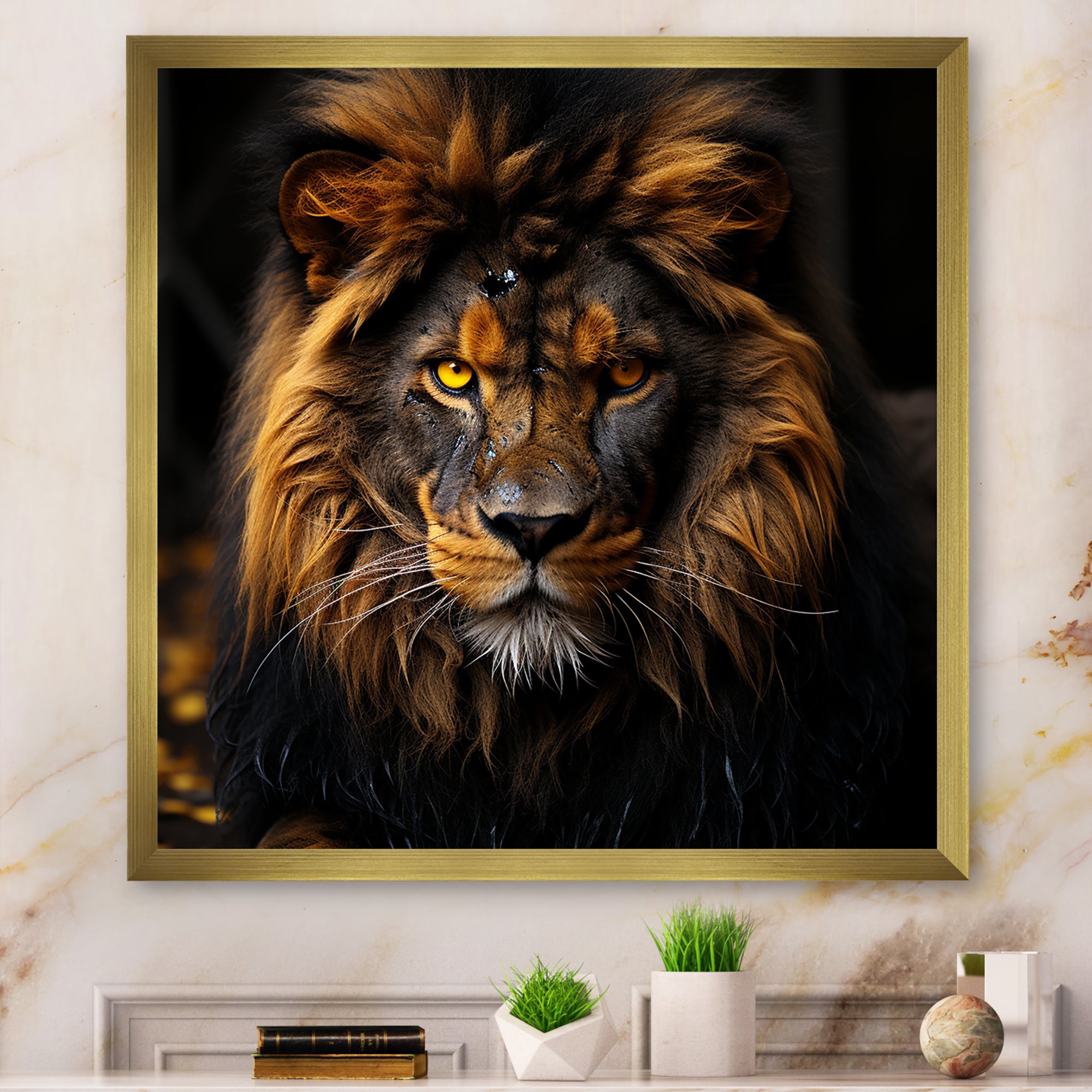 Midnight golden lion - Lion Bedroom Wall Art