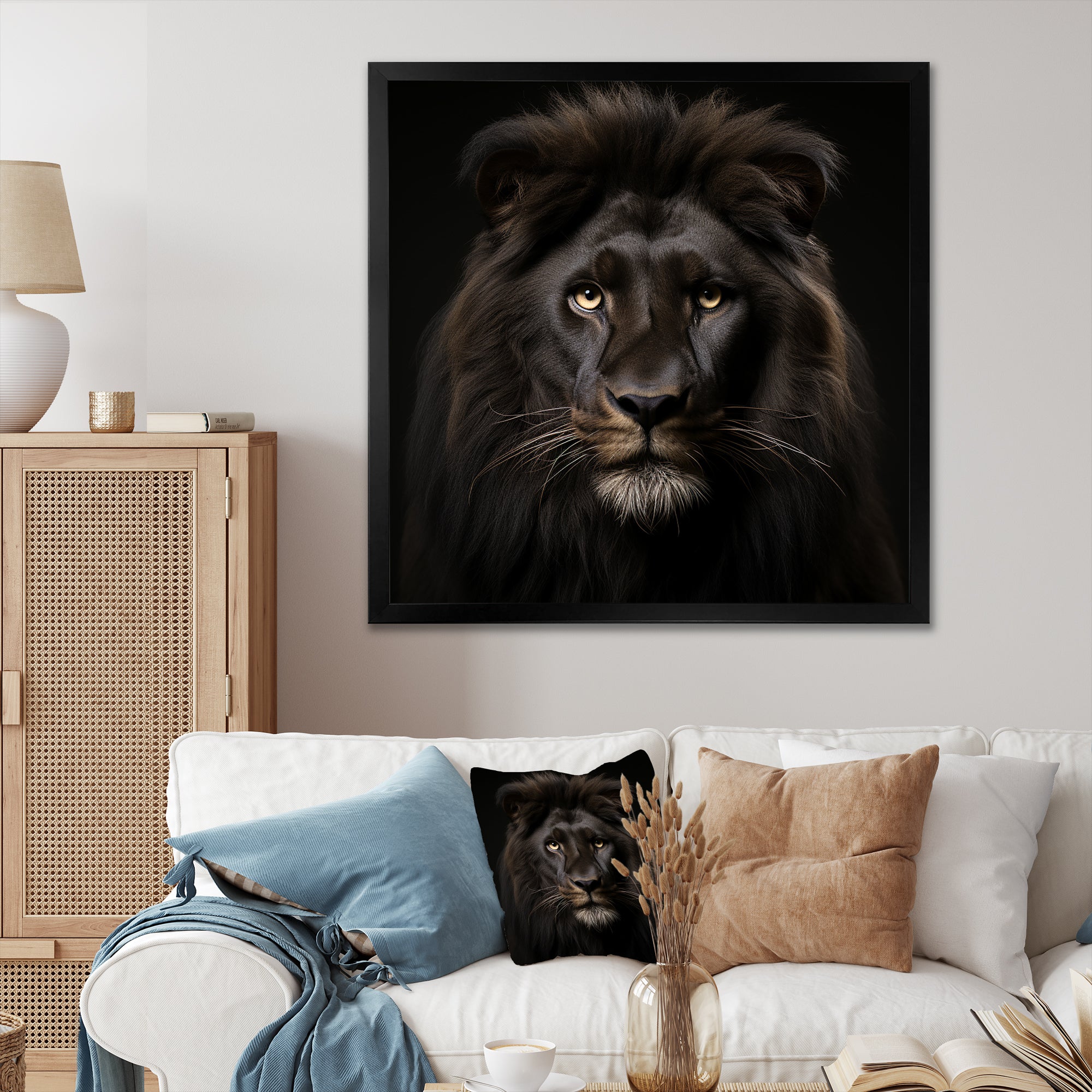 Midnight black lion - Lion Canvas Wall Art