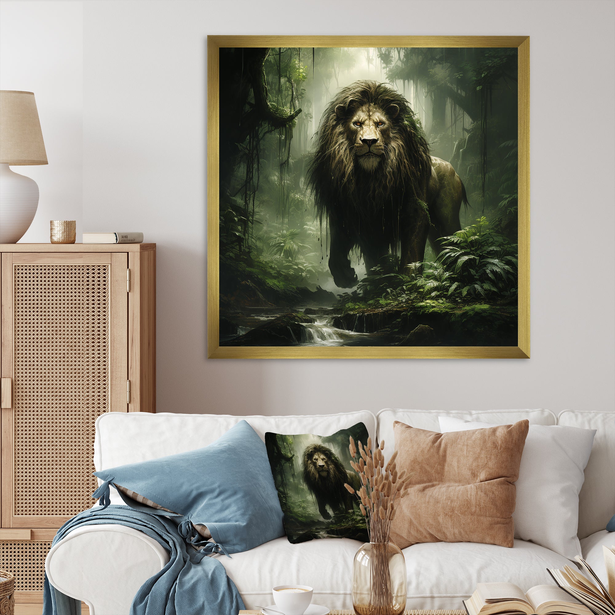 Brown and green Jungle lion Monarch - Lion Wall Art Prints