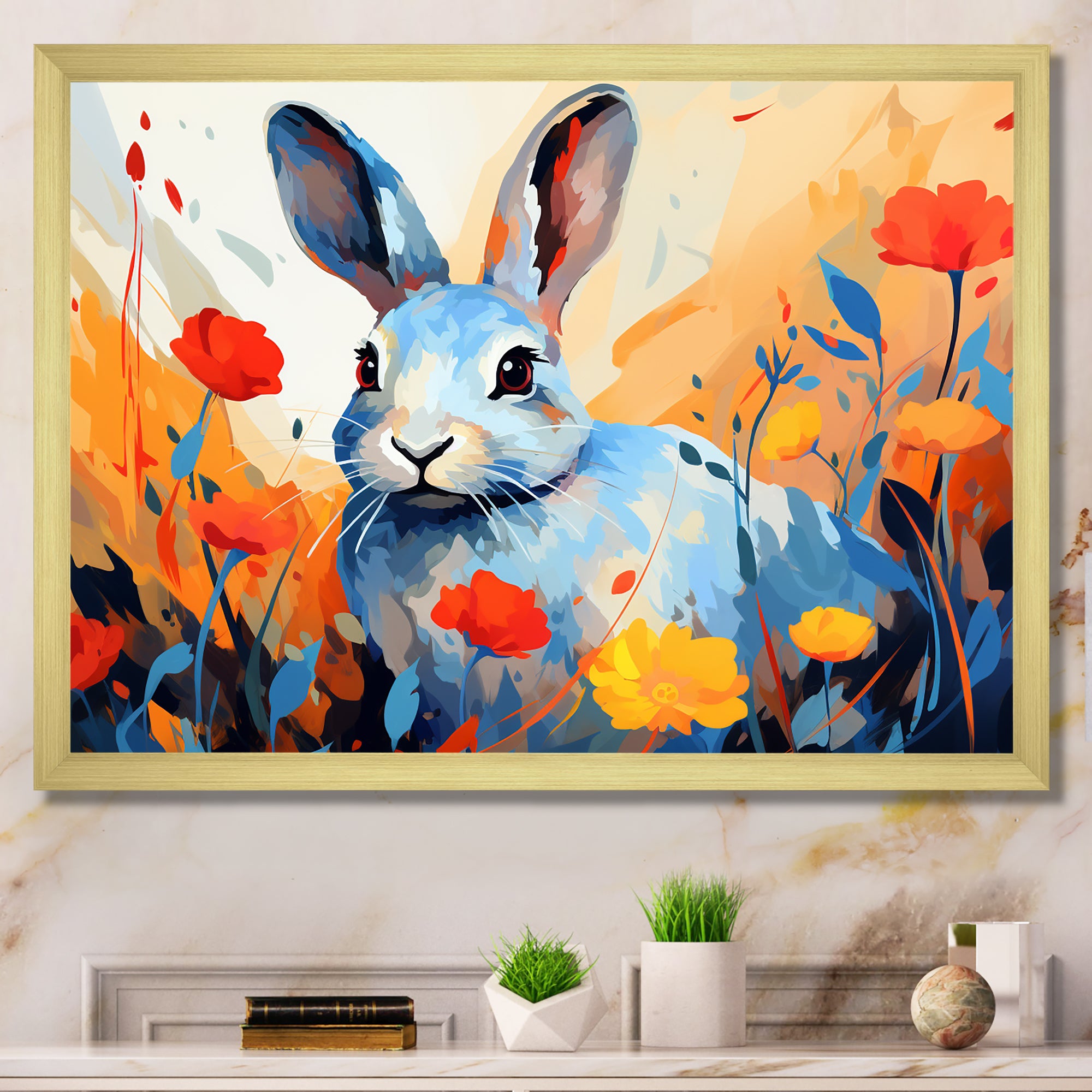 Blue Rabbit flower meadows - Blue Rabbit Wall Art