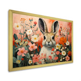 Pink Rabbit flower meadows - Rabbit Framed Canvas Art