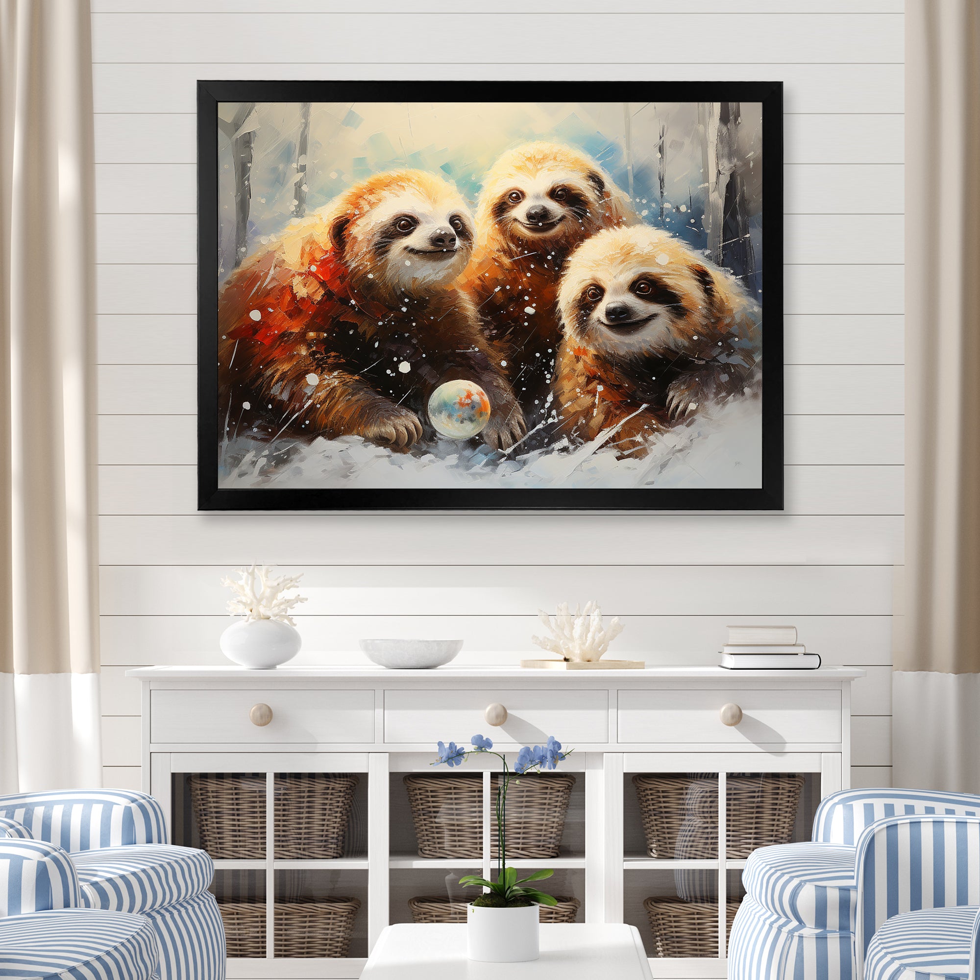 Brown Sloths winter - Brown Sloth Wall Art