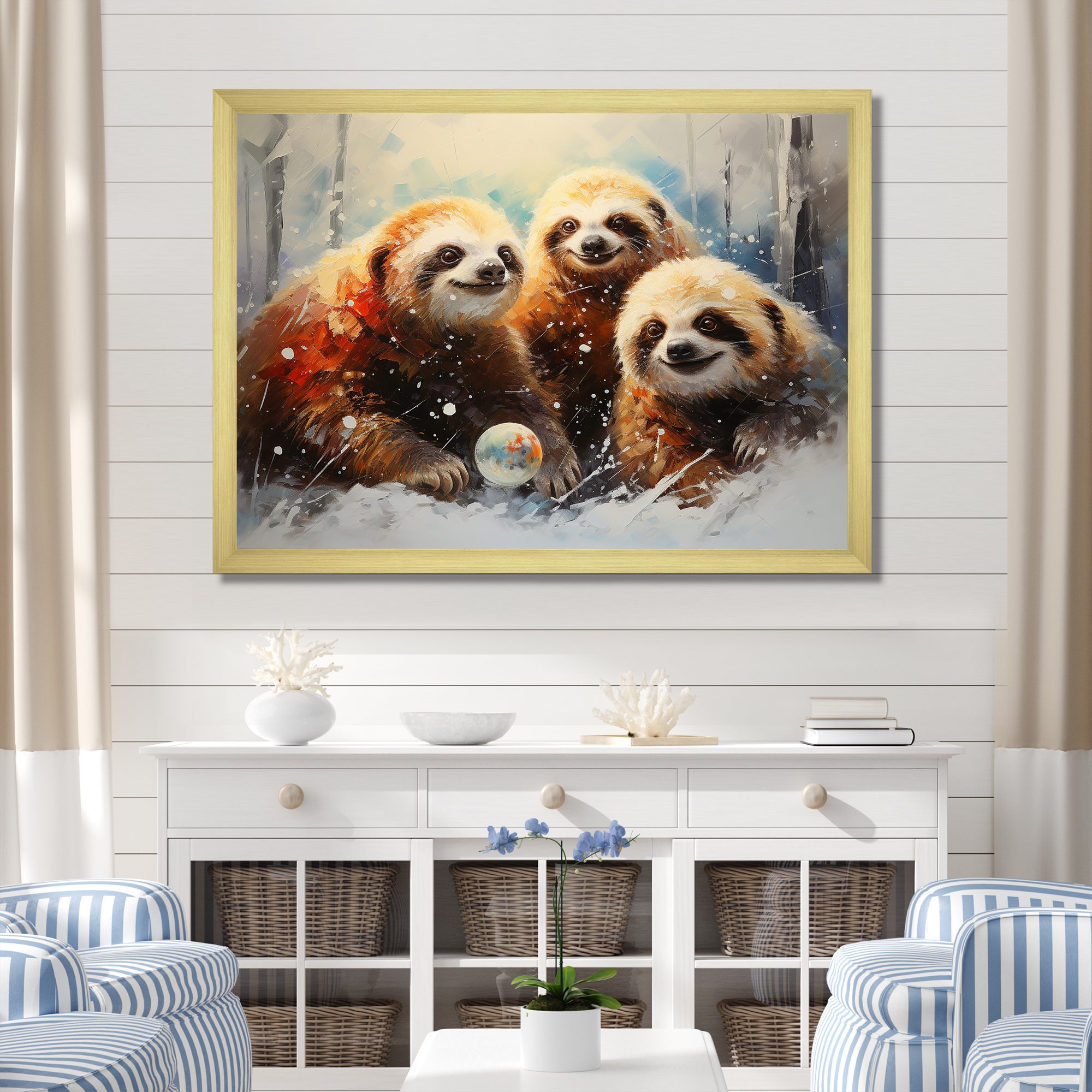 Brown Sloths winter - Brown Sloth Wall Art