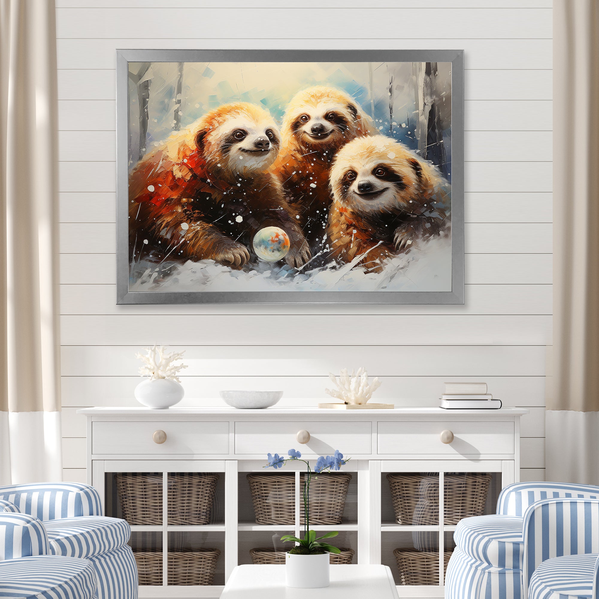 Brown Sloths winter - Brown Sloth Wall Art