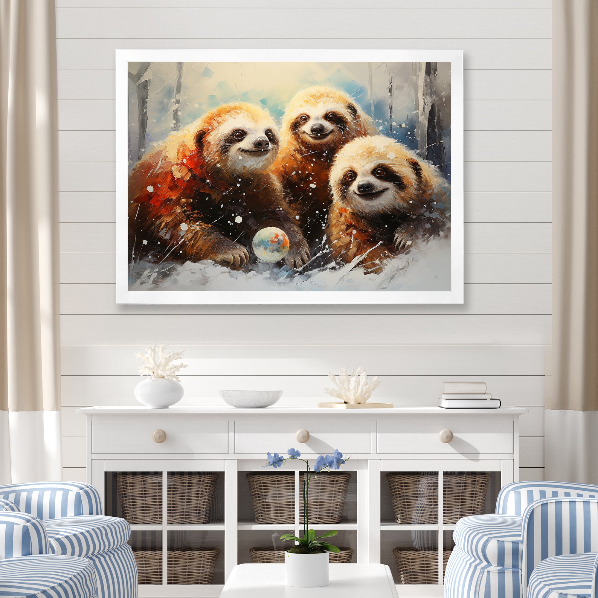 Brown Sloths winter - Brown Sloth Wall Art