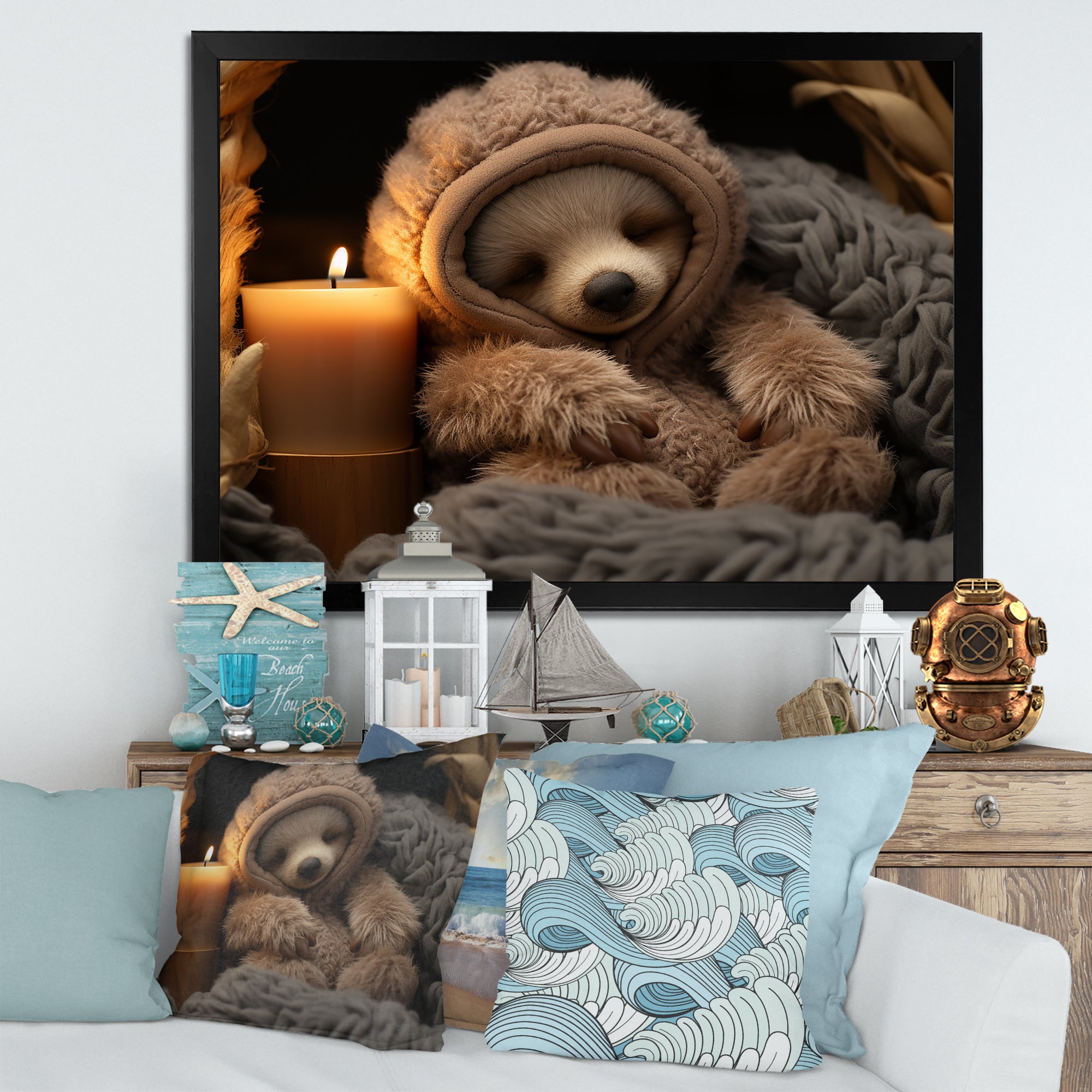 Brown Sloth Serenity sleep - Sloth Framed Canvas Art