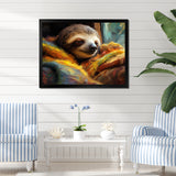 Grey and yellow Sloth Serenity sleep - Sloth Large Canvas Wall Art