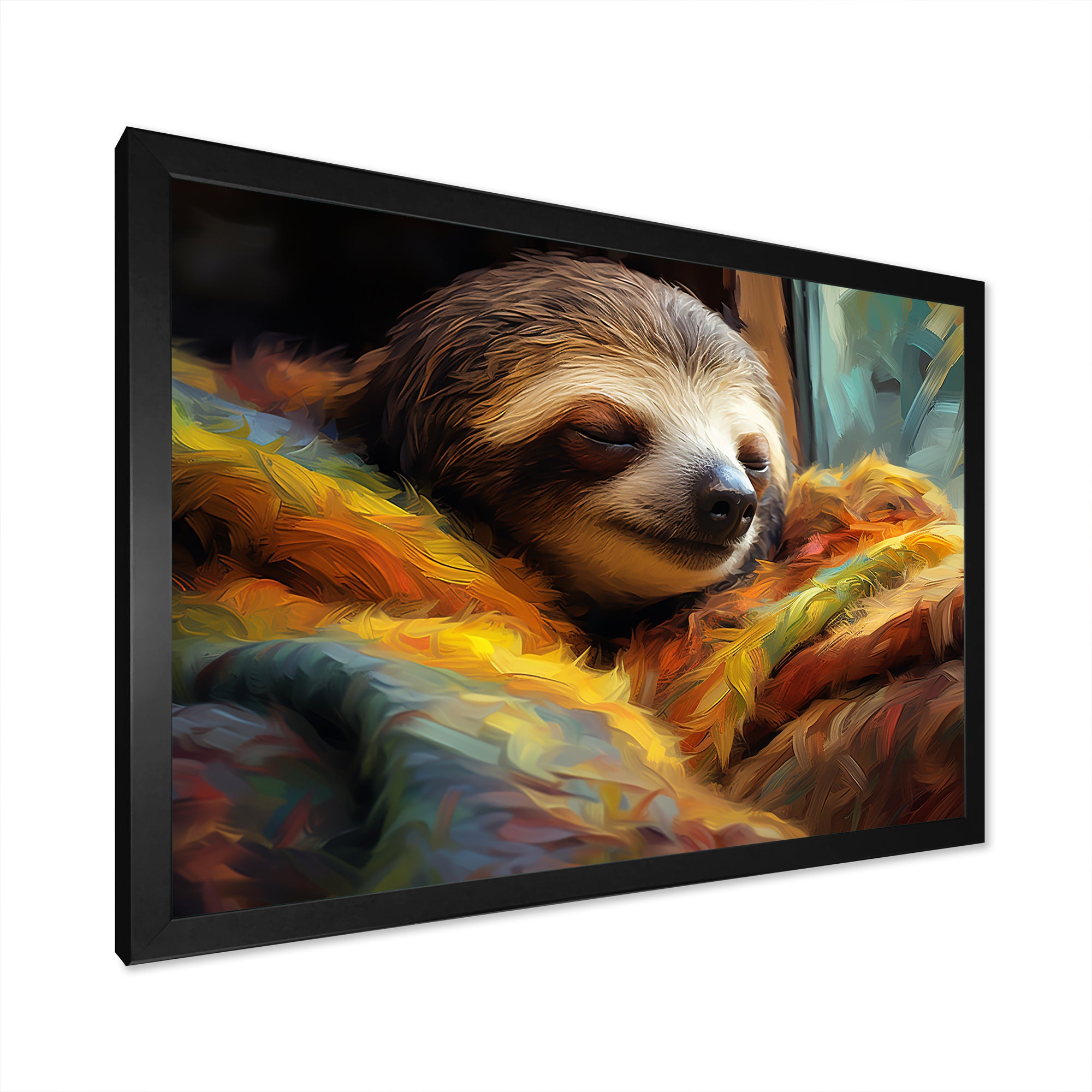 Grey and yellow Sloth Serenity sleep - Sloth Large Canvas Wall Art
