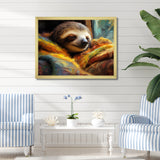 Grey and yellow Sloth Serenity sleep - Sloth Large Canvas Wall Art
