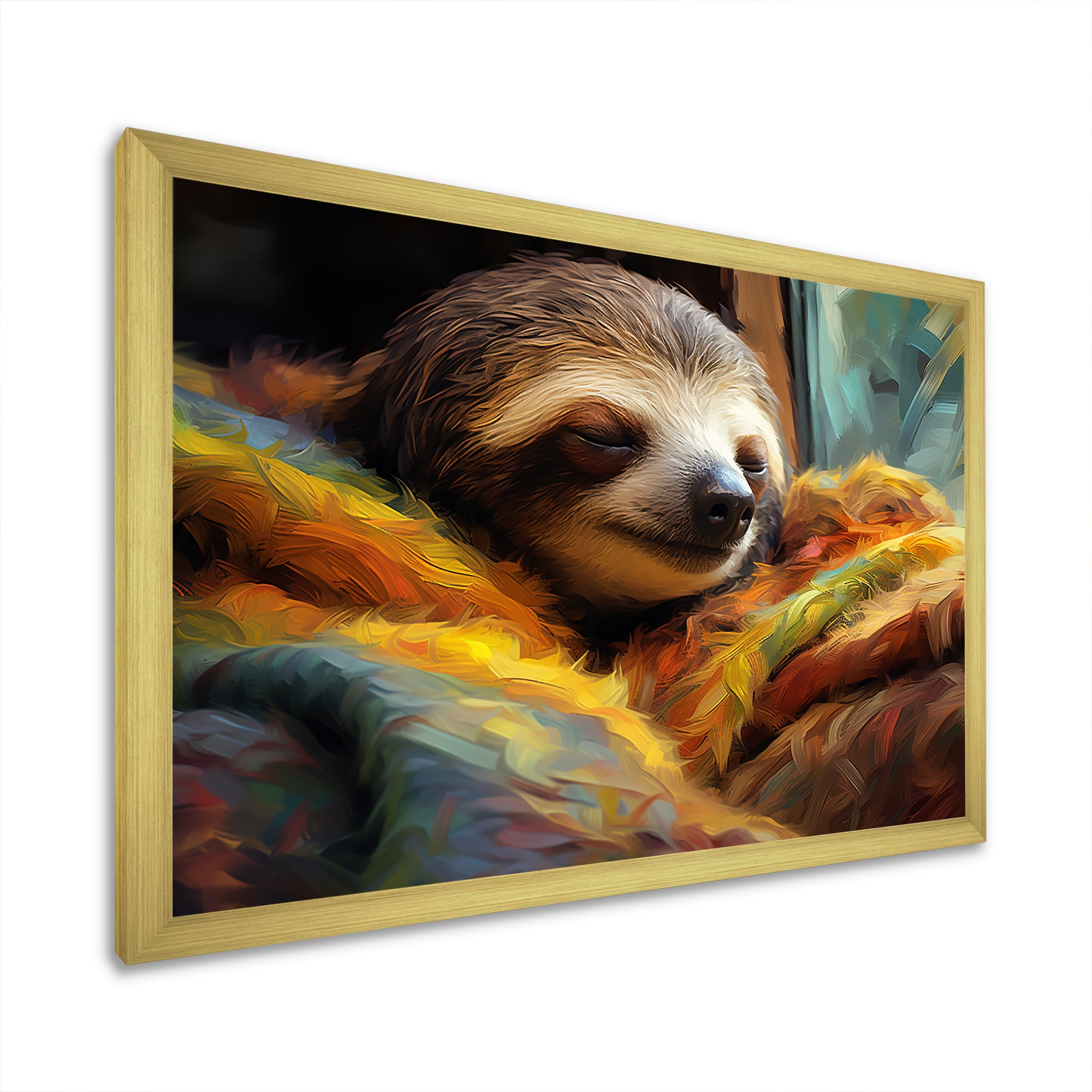 Grey and yellow Sloth Serenity sleep - Sloth Large Canvas Wall Art
