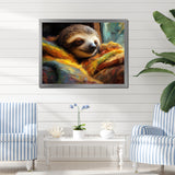 Grey and yellow Sloth Serenity sleep - Sloth Large Canvas Wall Art