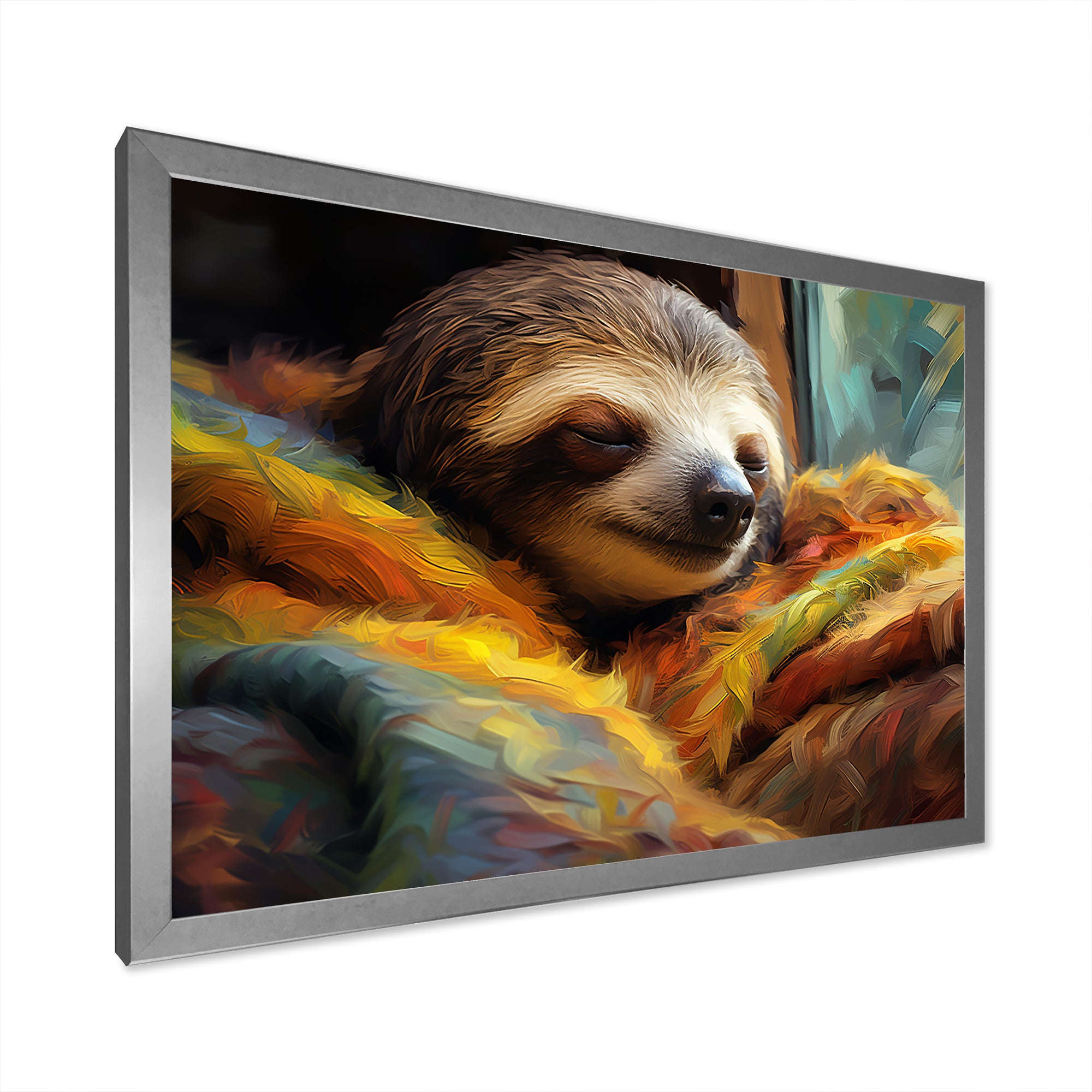 Grey and yellow Sloth Serenity sleep - Sloth Large Canvas Wall Art