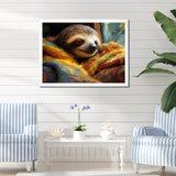 Grey and yellow Sloth Serenity sleep - Sloth Large Canvas Wall Art