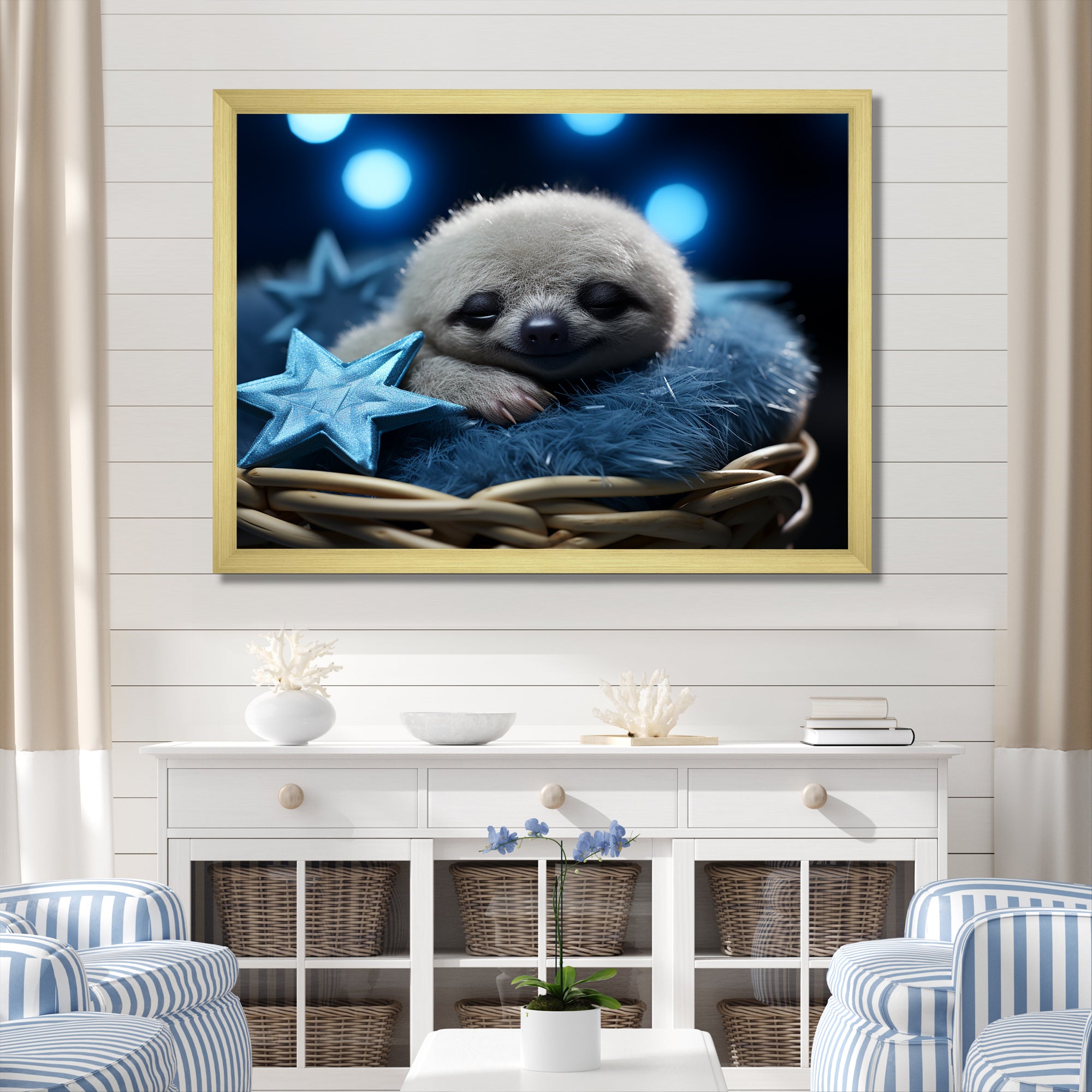 White and blue Sloth Serenity sleep - Sloth Home Decor Art