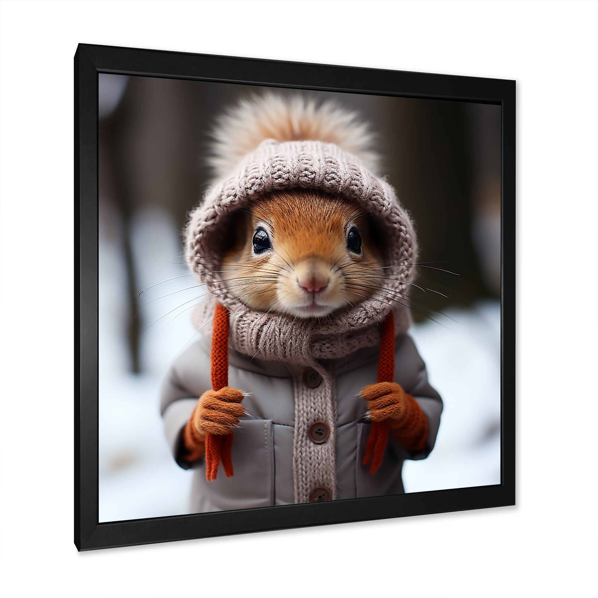Squirrel with Hat in snow - Squirrel Canvas Wall Art