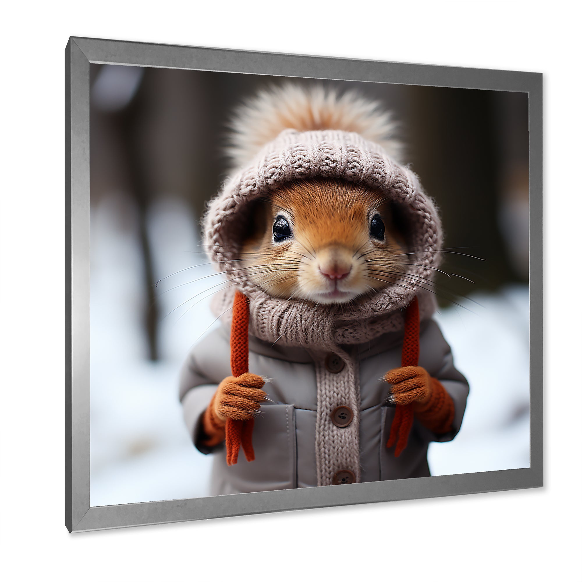 Squirrel with Hat in snow - Squirrel Canvas Wall Art