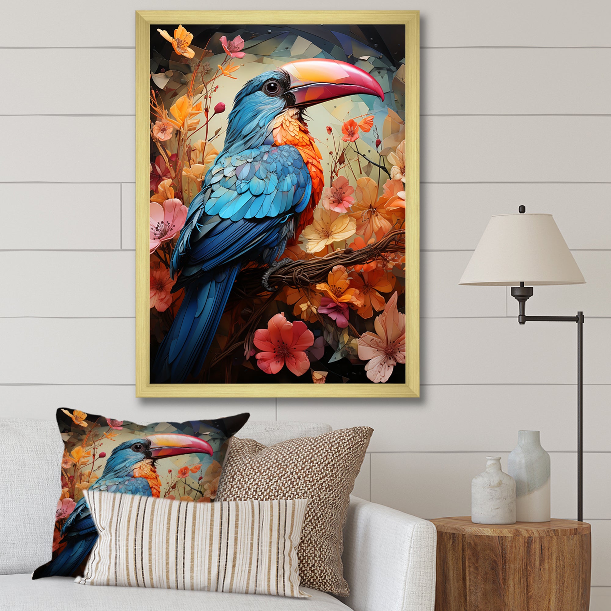 Blue and orange Toucan Treasures - Blue Toucan Wall Art