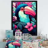 Pink and blue Tropical Toucans - Toucan Bedroom Wall Art
