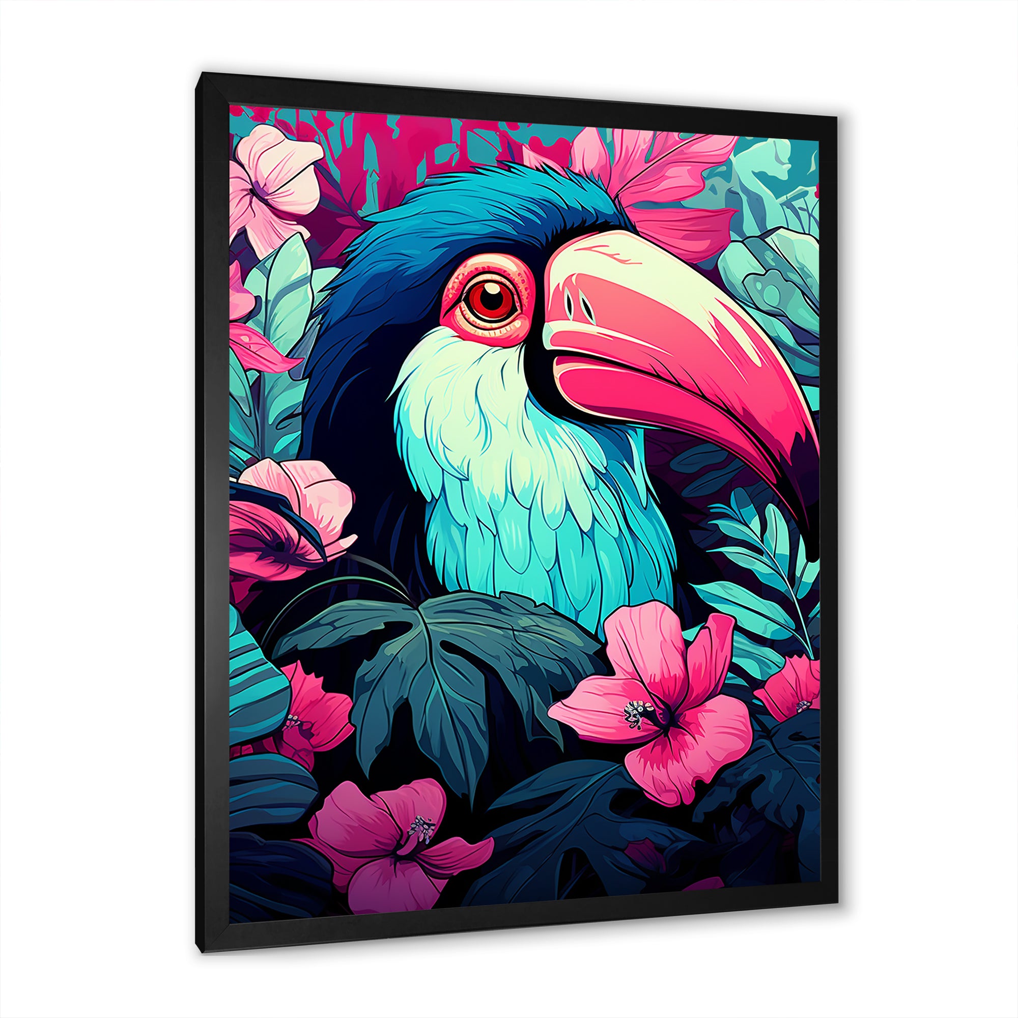 Pink and blue Tropical Toucans - Toucan Bedroom Wall Art