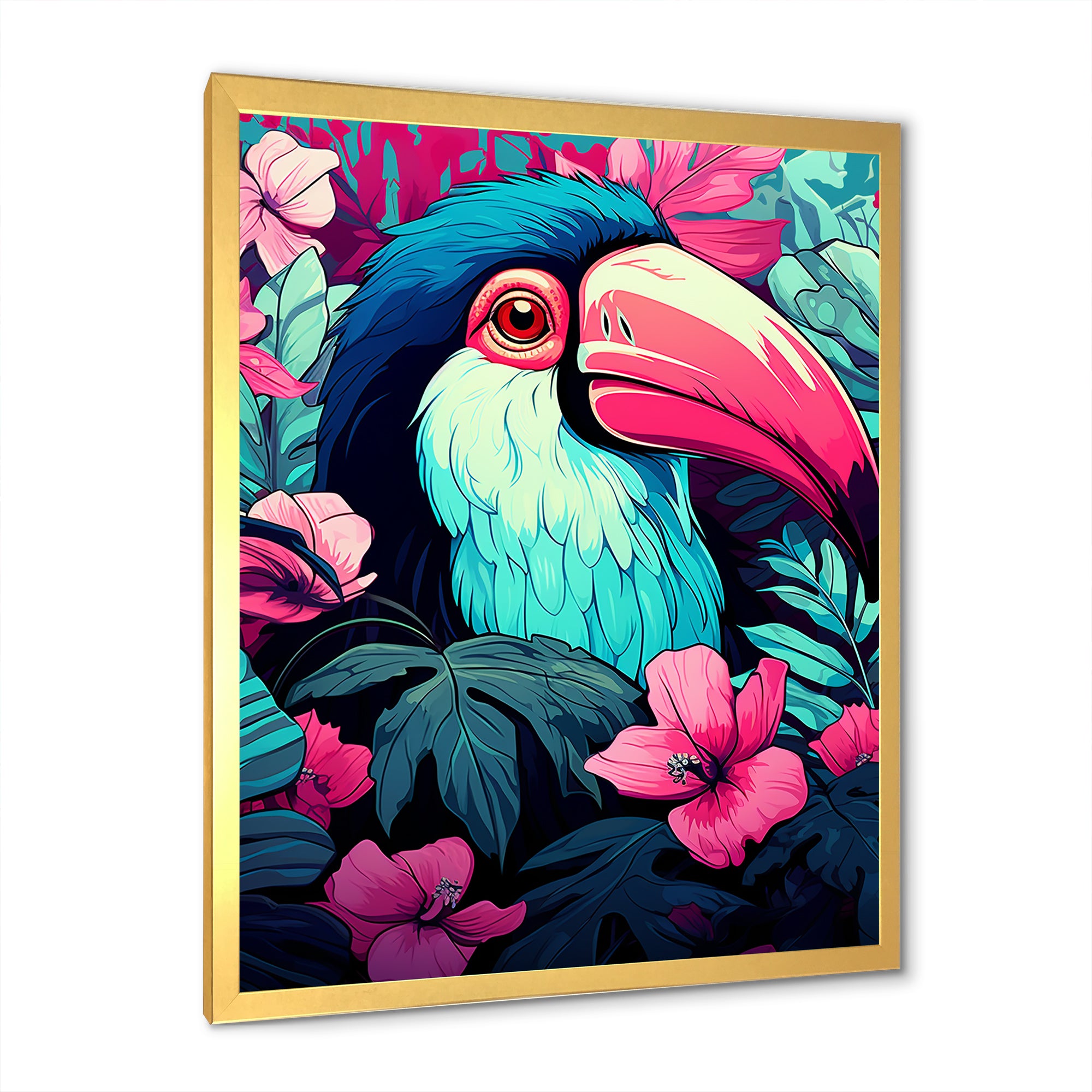Pink and blue Tropical Toucans - Toucan Bedroom Wall Art