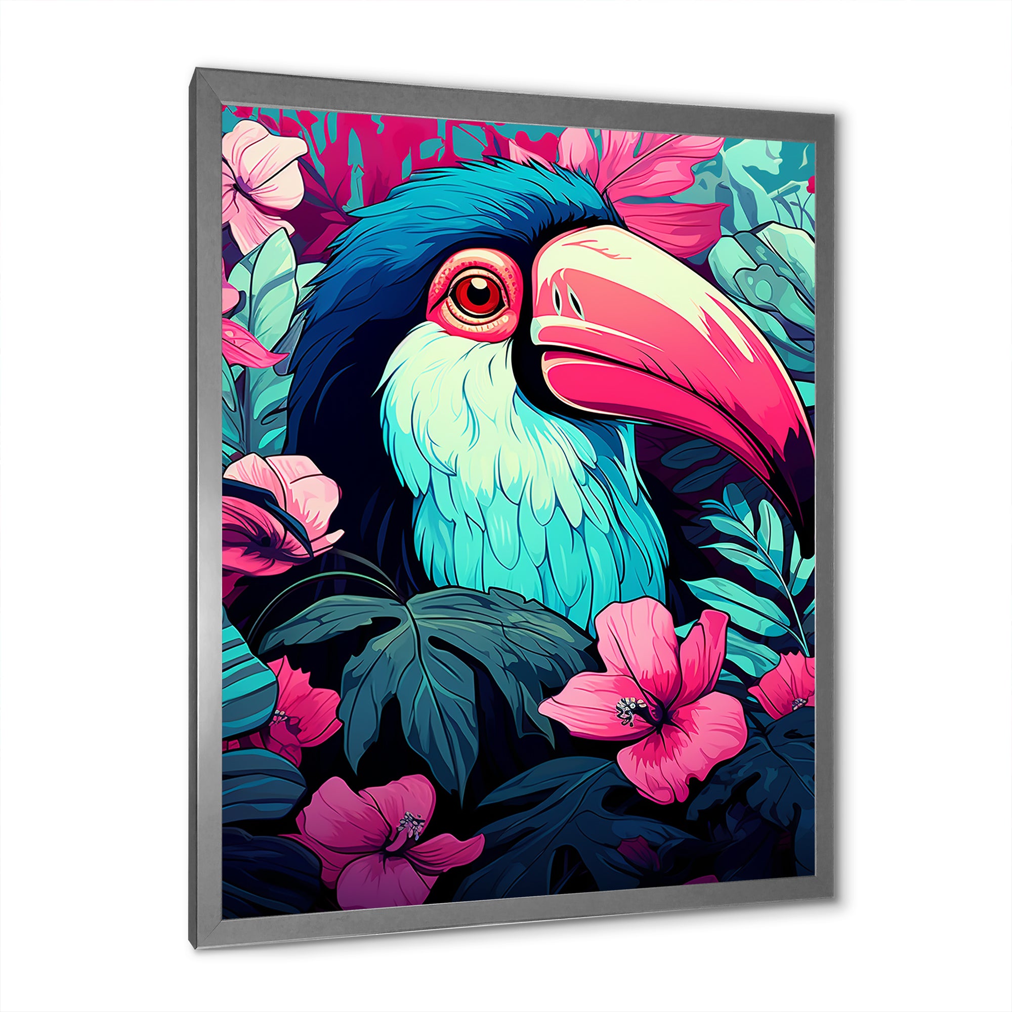Pink and blue Tropical Toucans - Toucan Bedroom Wall Art