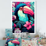 Pink and blue Tropical Toucans - Toucan Bedroom Wall Art