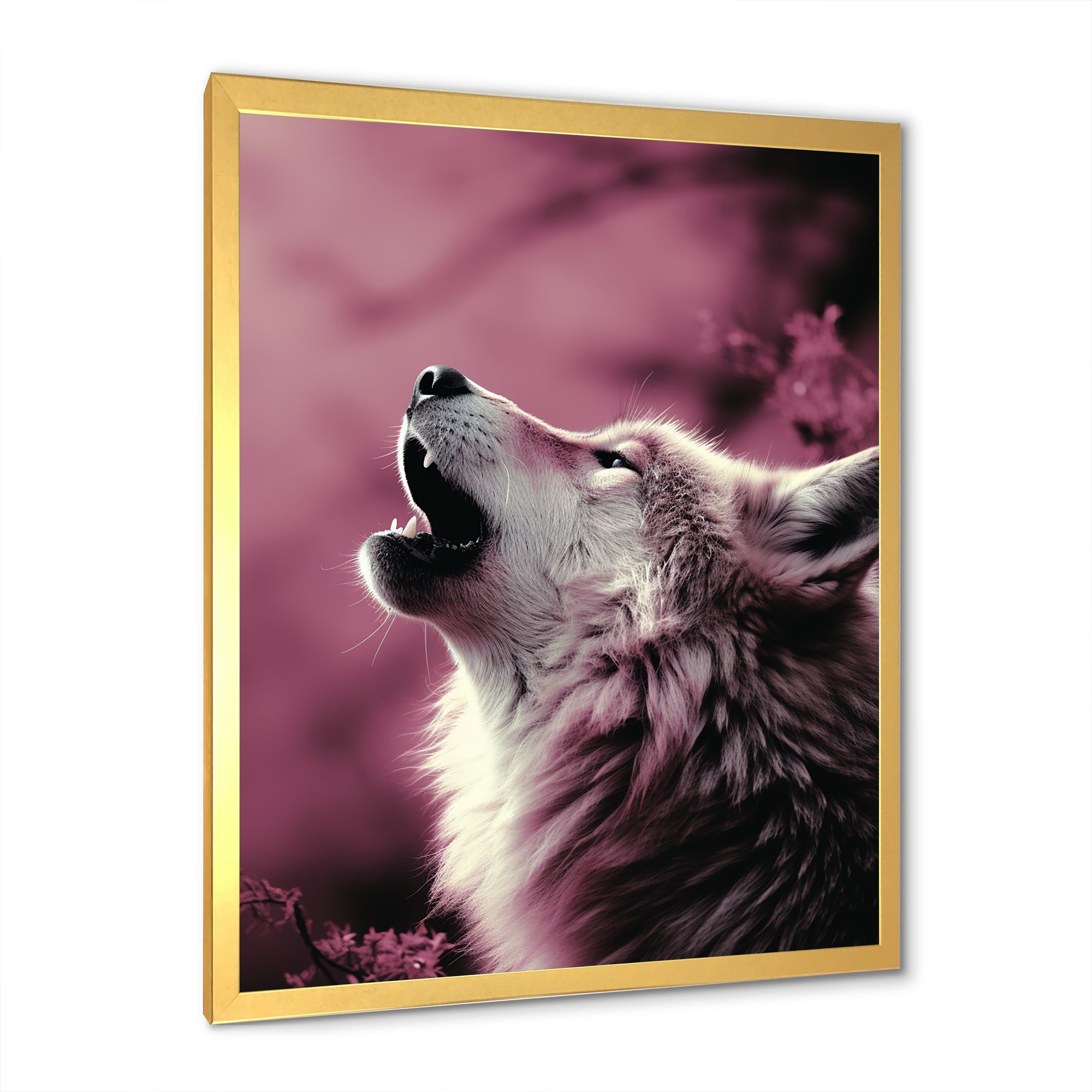 Pink Howling wolf at sunset - Wolf Wall Decor
