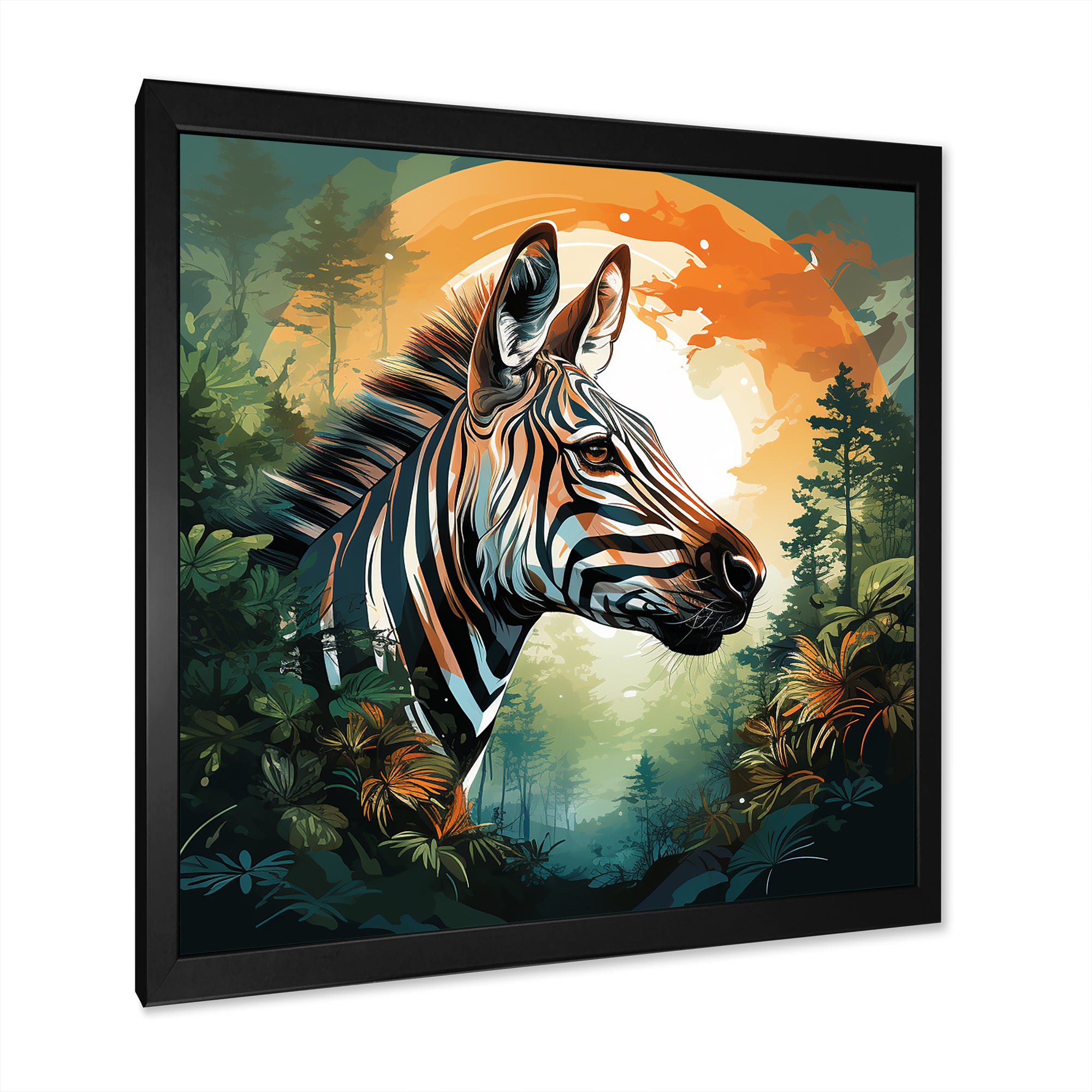 Elegant sunset Zebra portrait - Zebra Framed Canvas Art