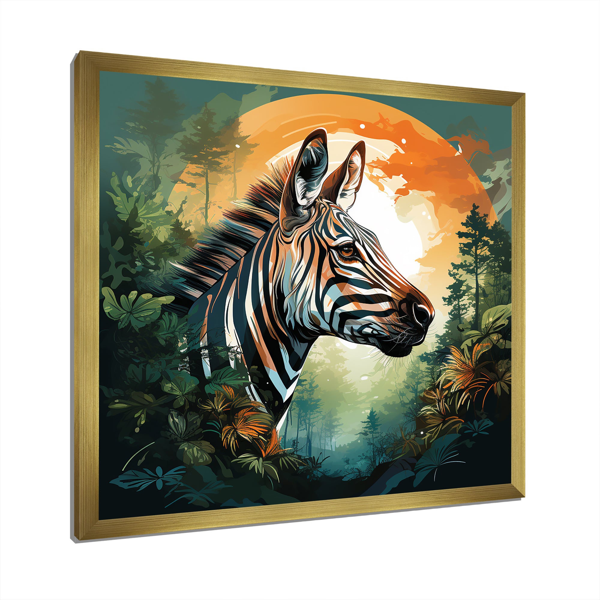 Elegant sunset Zebra portrait - Zebra Framed Canvas Art