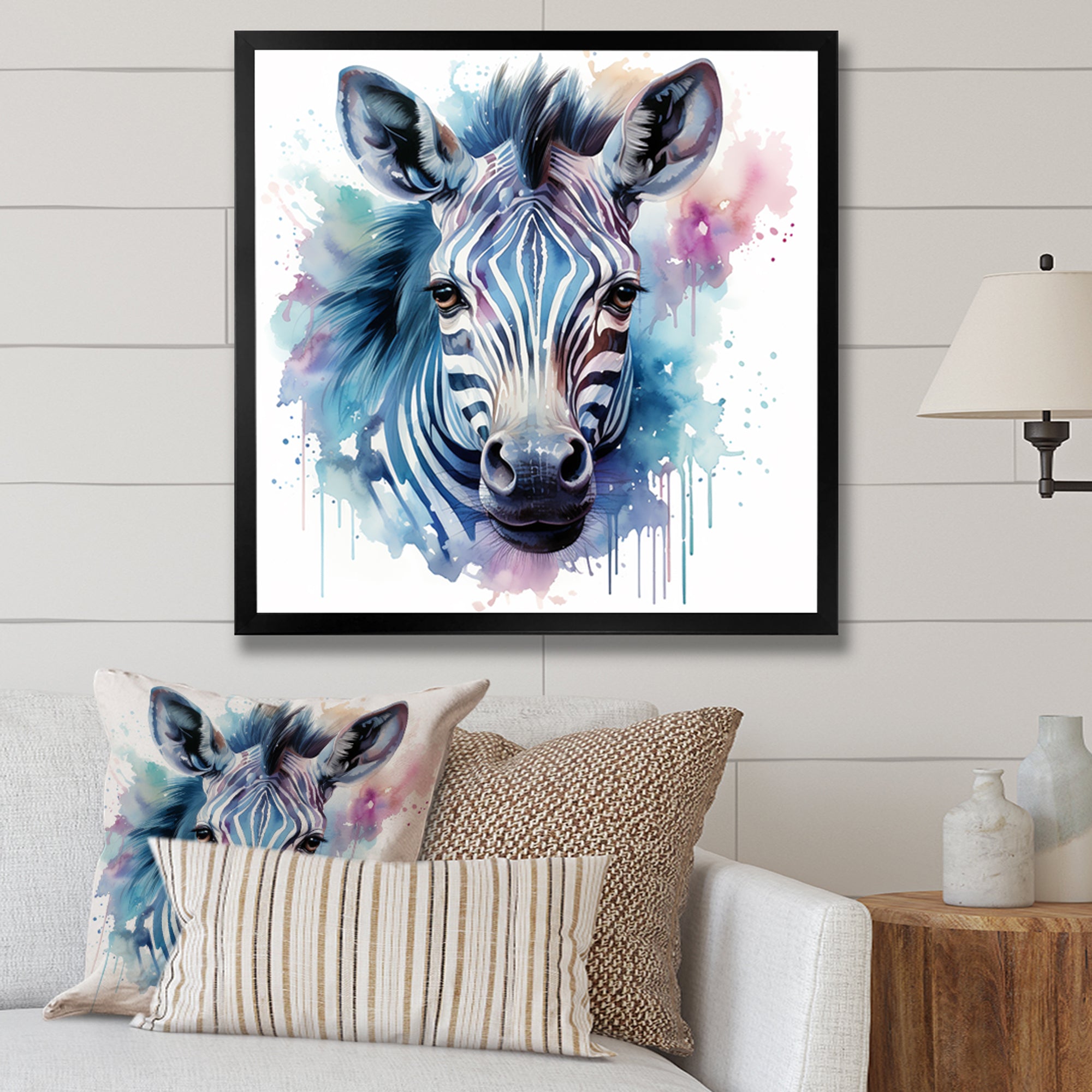 Blue and pink Zebra Savannah - Zebra Living Room Wall Art