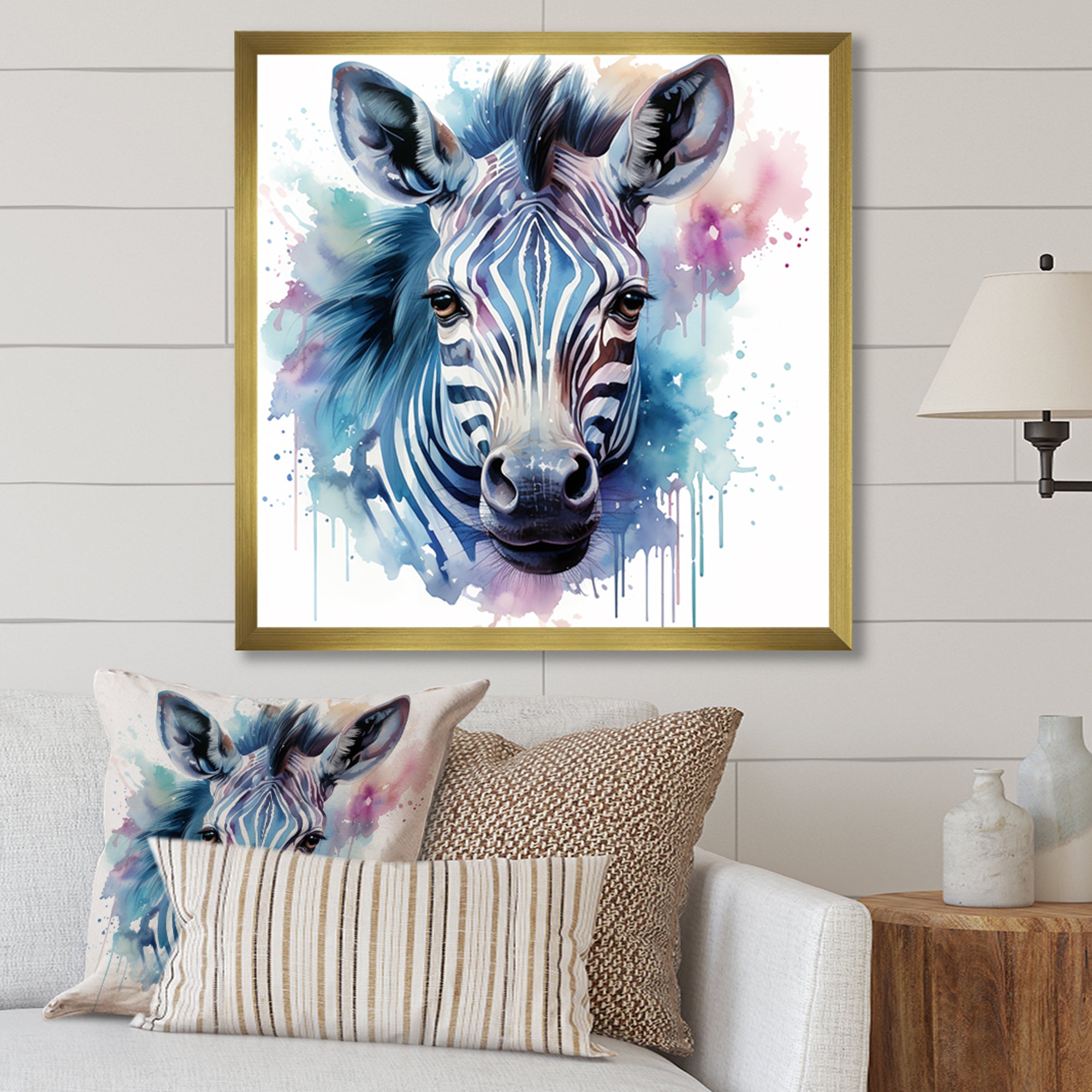Blue and pink Zebra Savannah - Zebra Living Room Wall Art