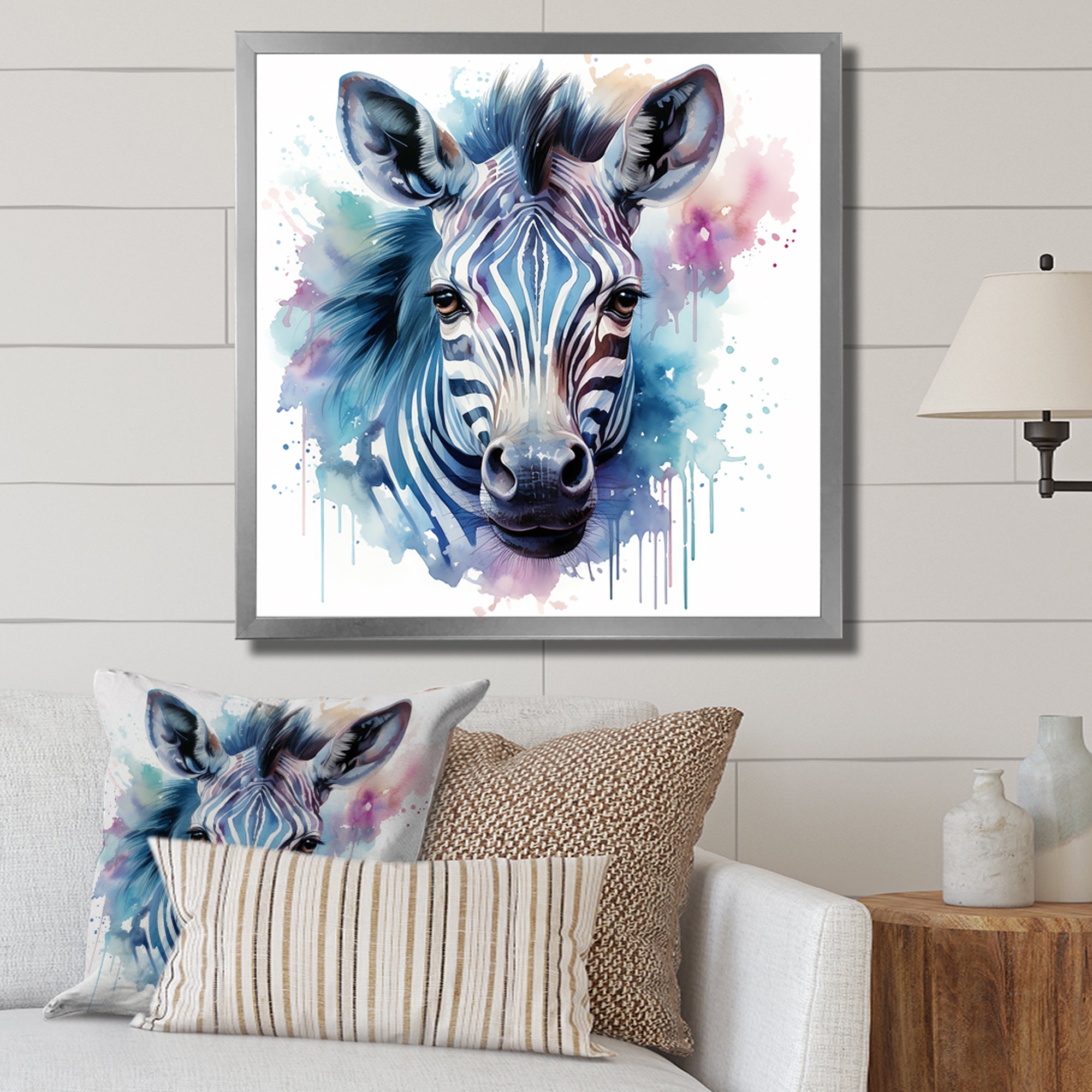 Blue and pink Zebra Savannah - Zebra Living Room Wall Art