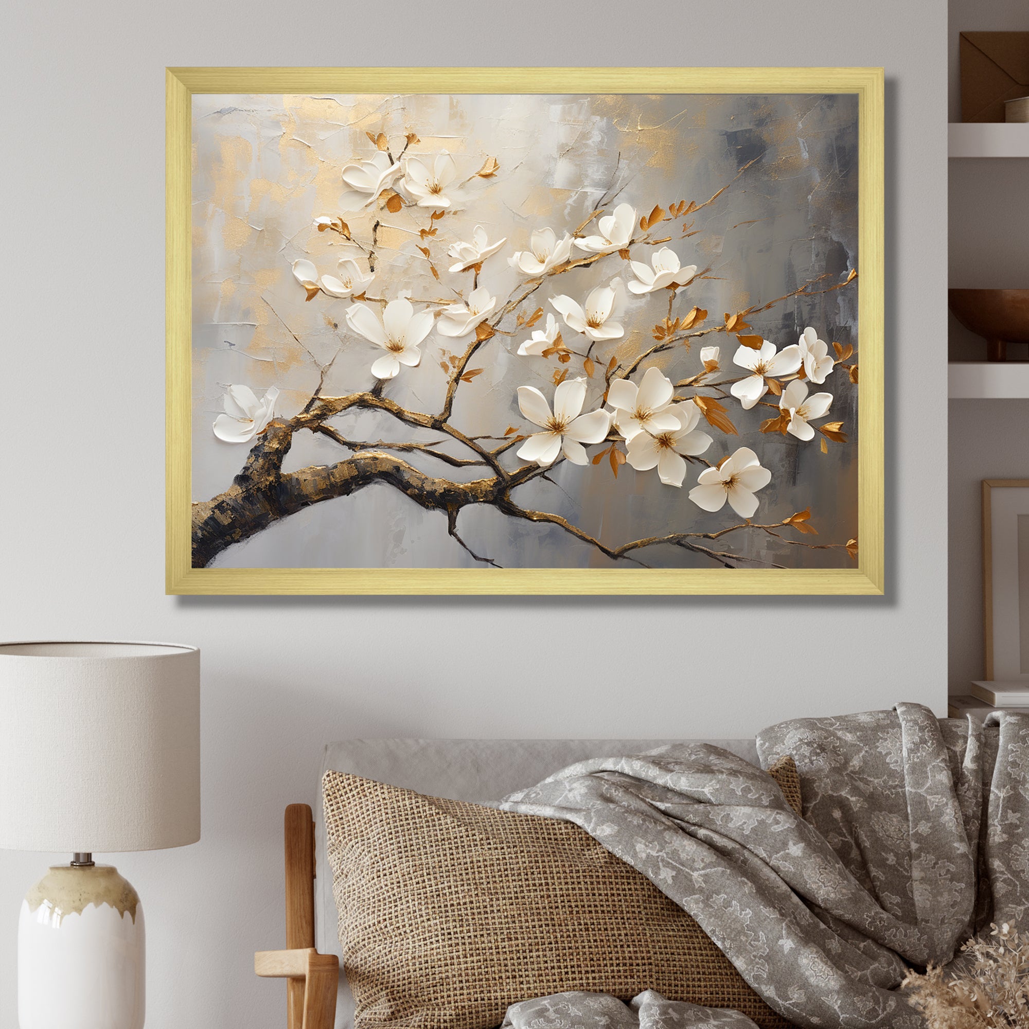 Gold and Grey floral tree serenity - Bird Wall Art Prints