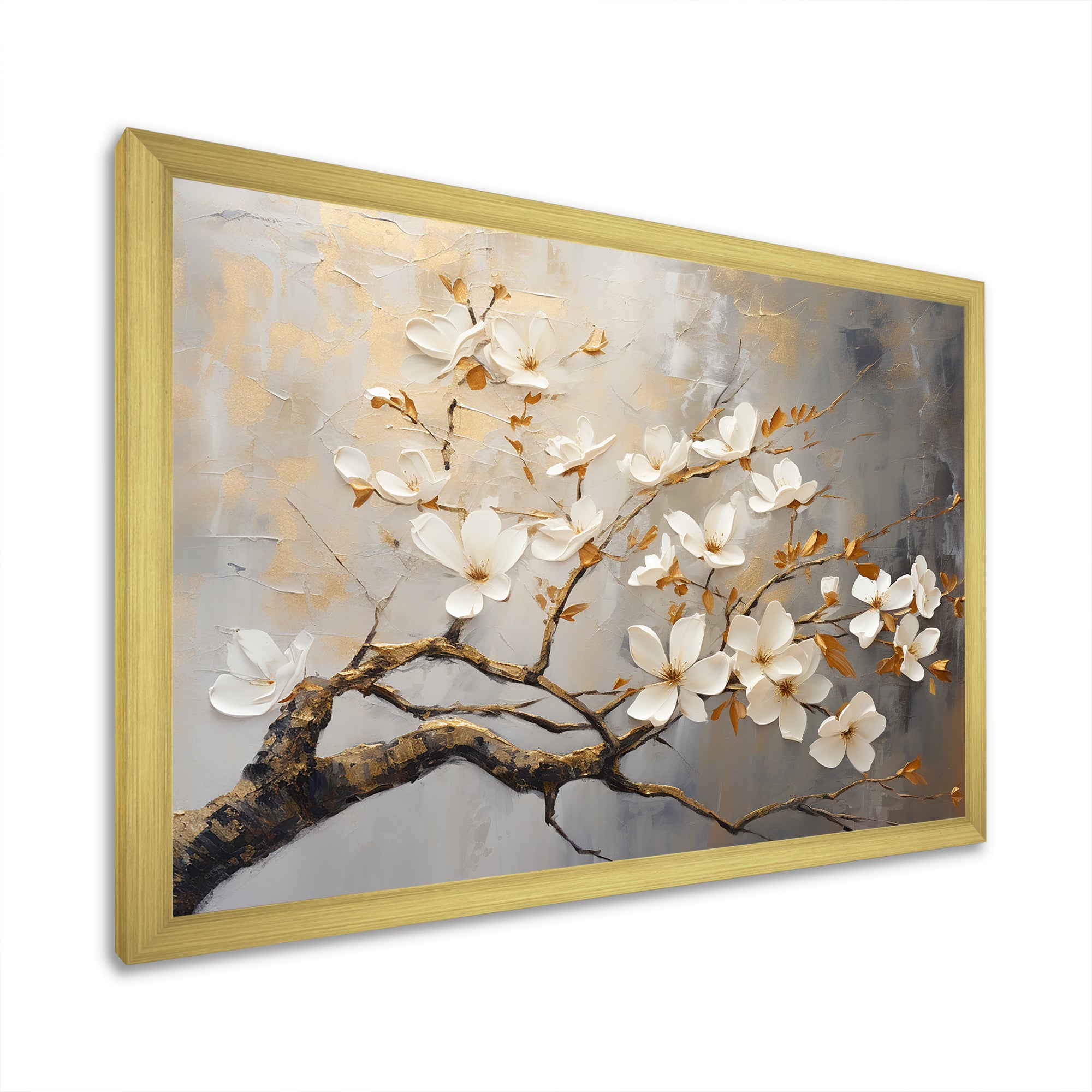 Gold and Grey floral tree serenity - Bird Wall Art Prints