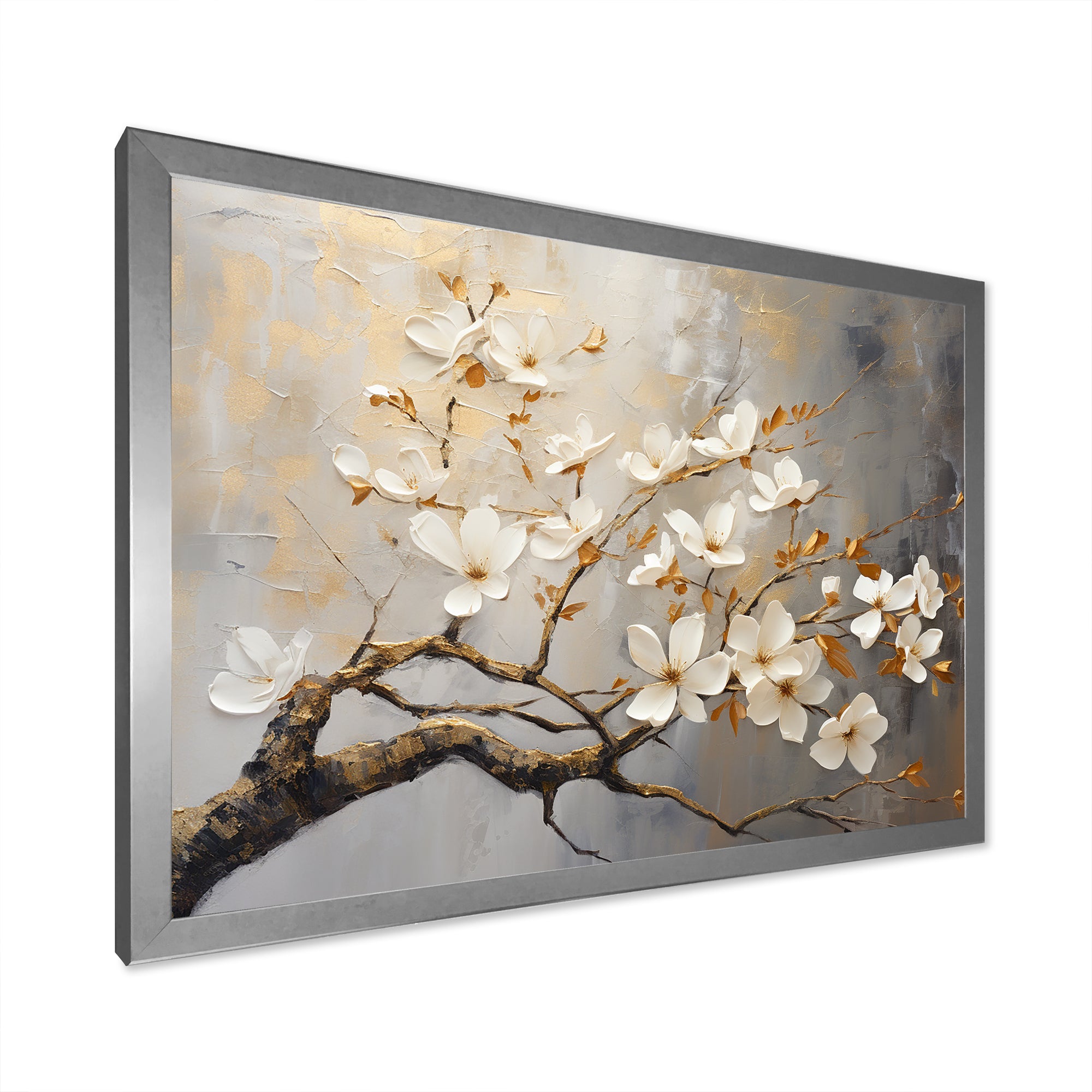 Gold and Grey floral tree serenity - Bird Wall Art Prints