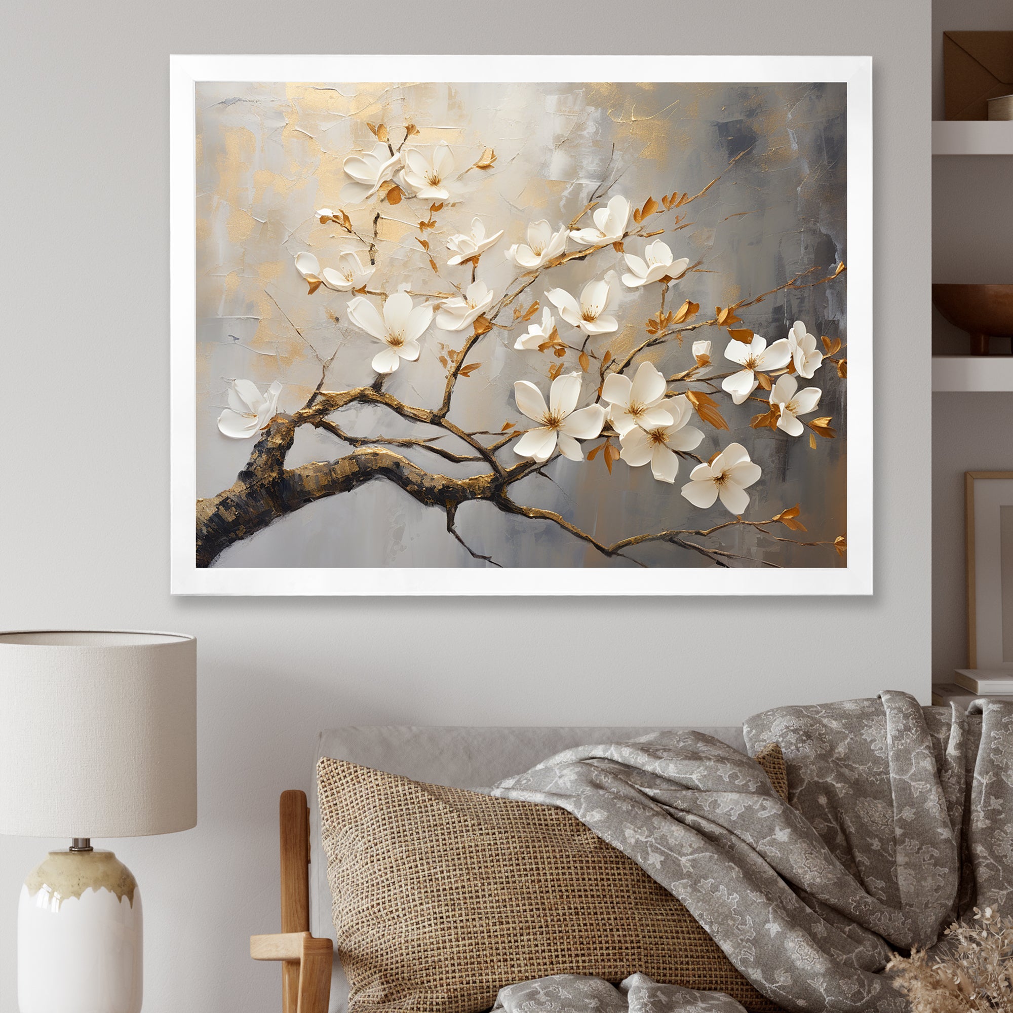 Gold and Grey floral tree serenity - Bird Wall Art Prints
