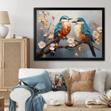Orange and blue birds on blossom tree - Bird Living Room Wall Art