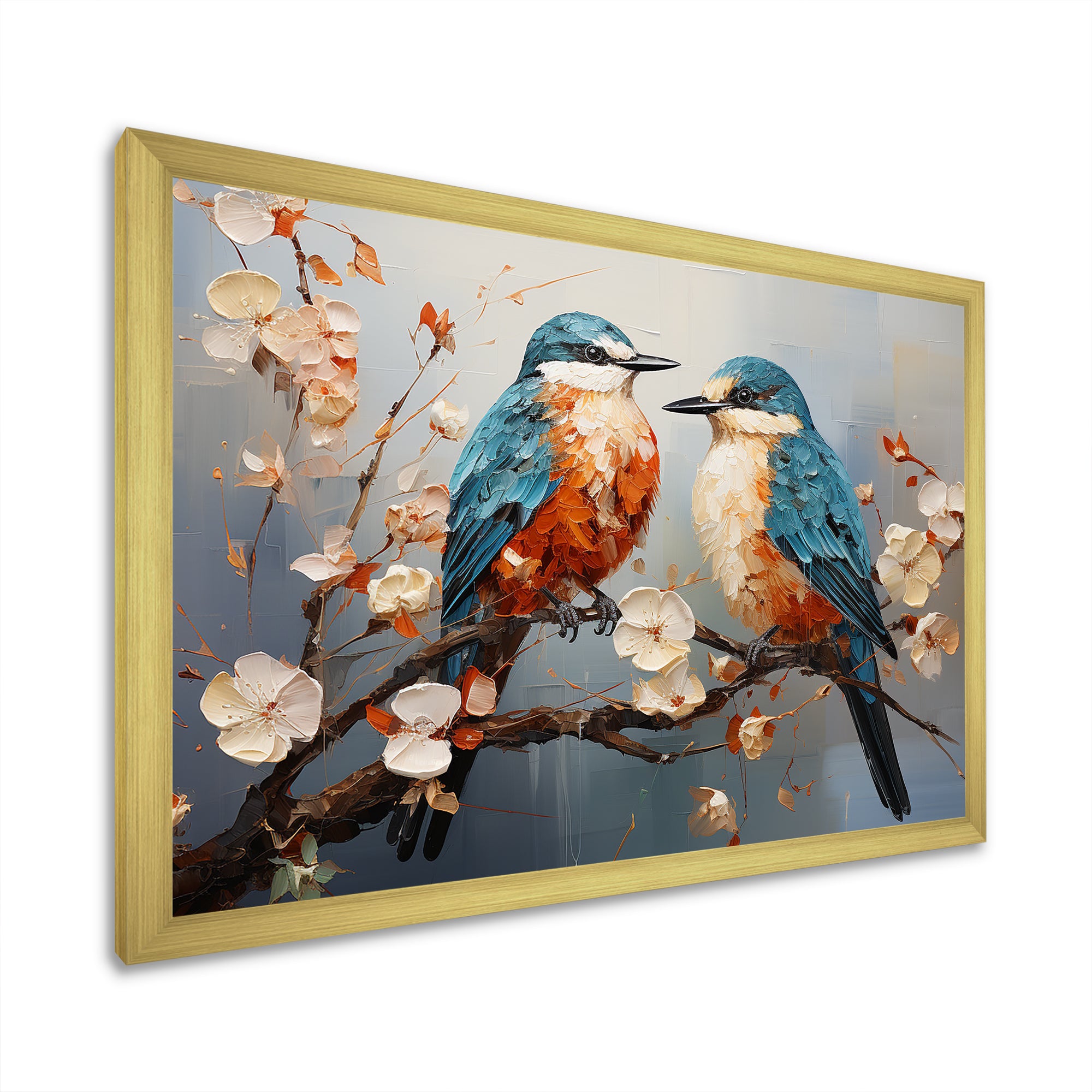 Orange and blue birds on blossom tree - Bird Living Room Wall Art