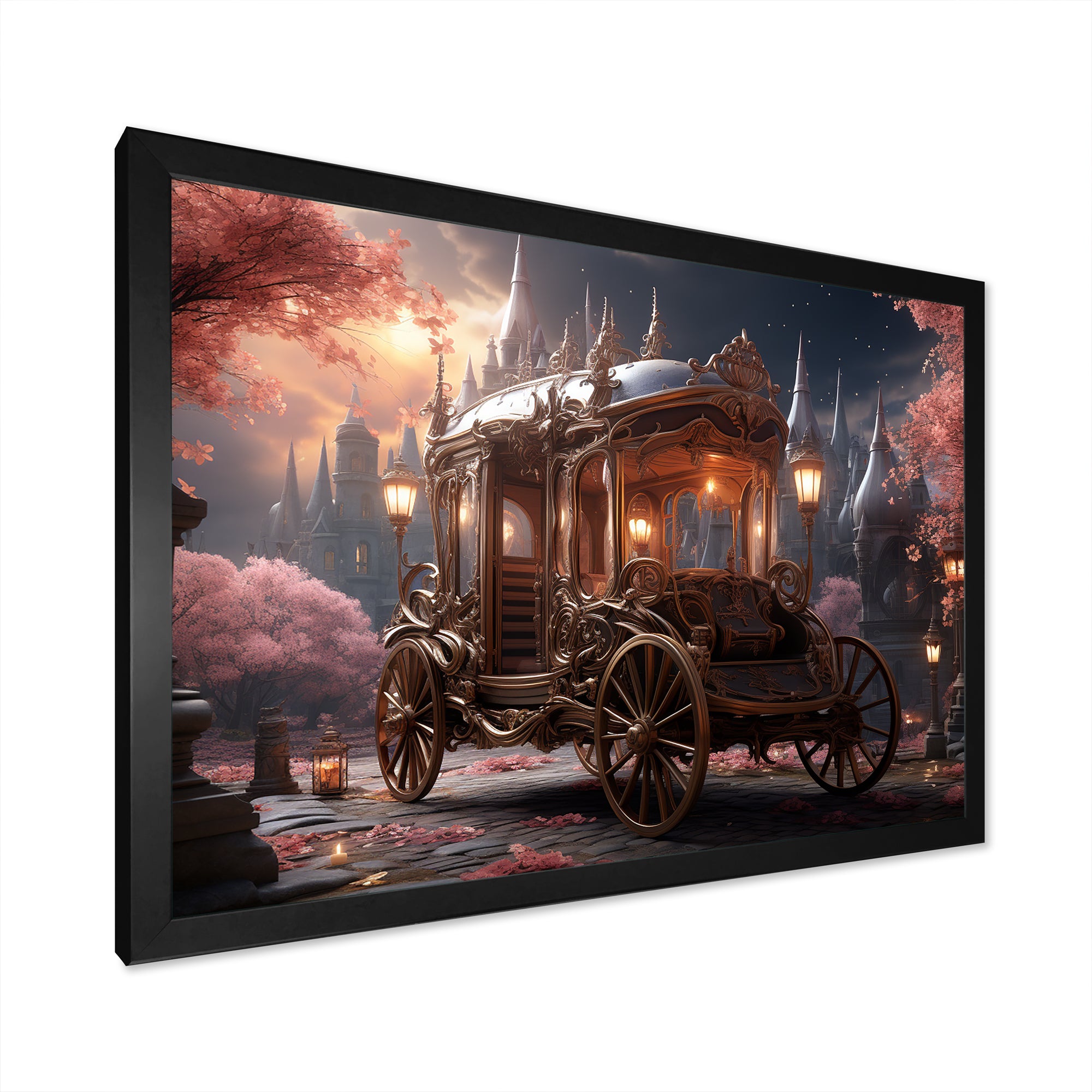 Floral Pink Princess Carriage - Old American Cart Canvas Wall Art