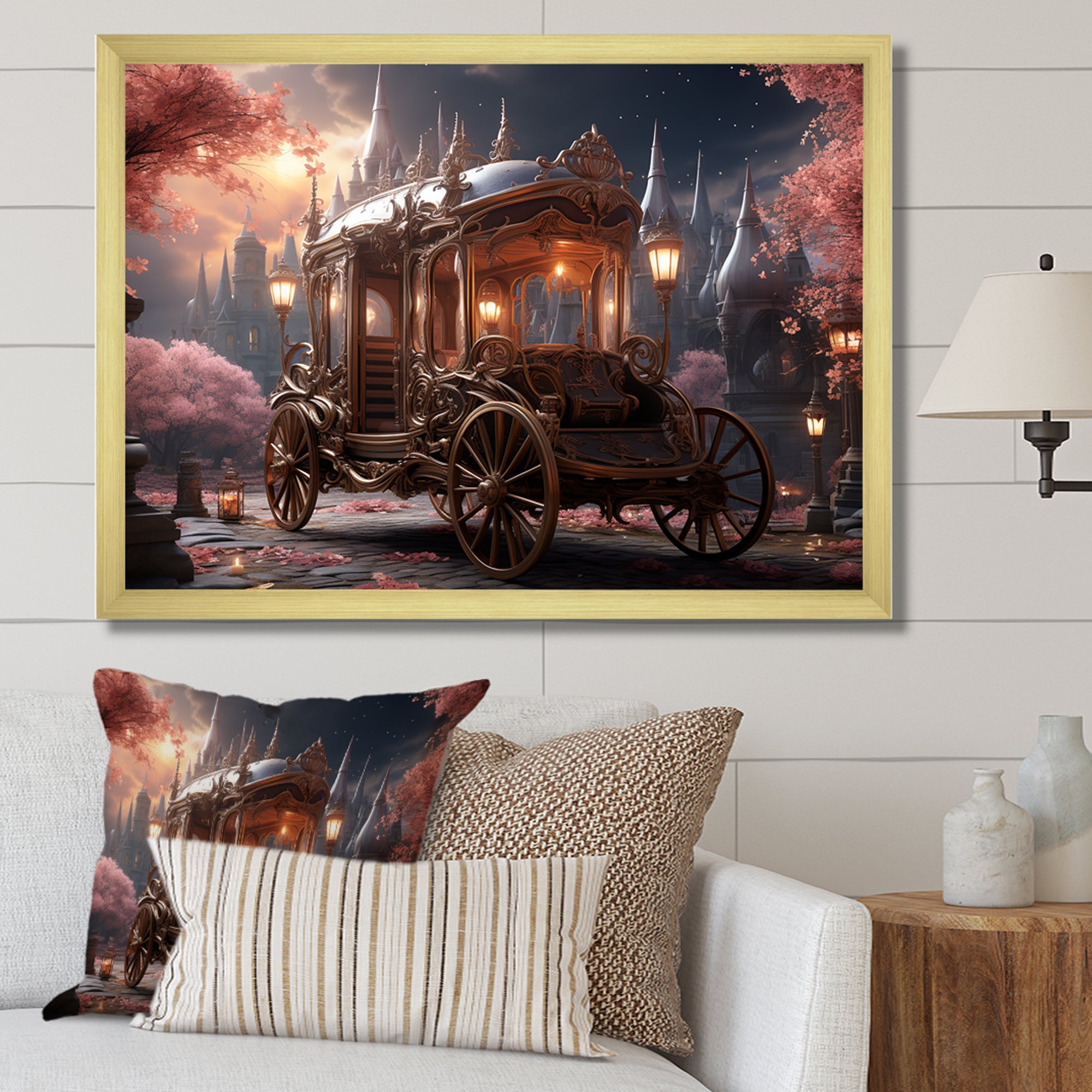 Floral Pink Princess Carriage - Old American Cart Canvas Wall Art