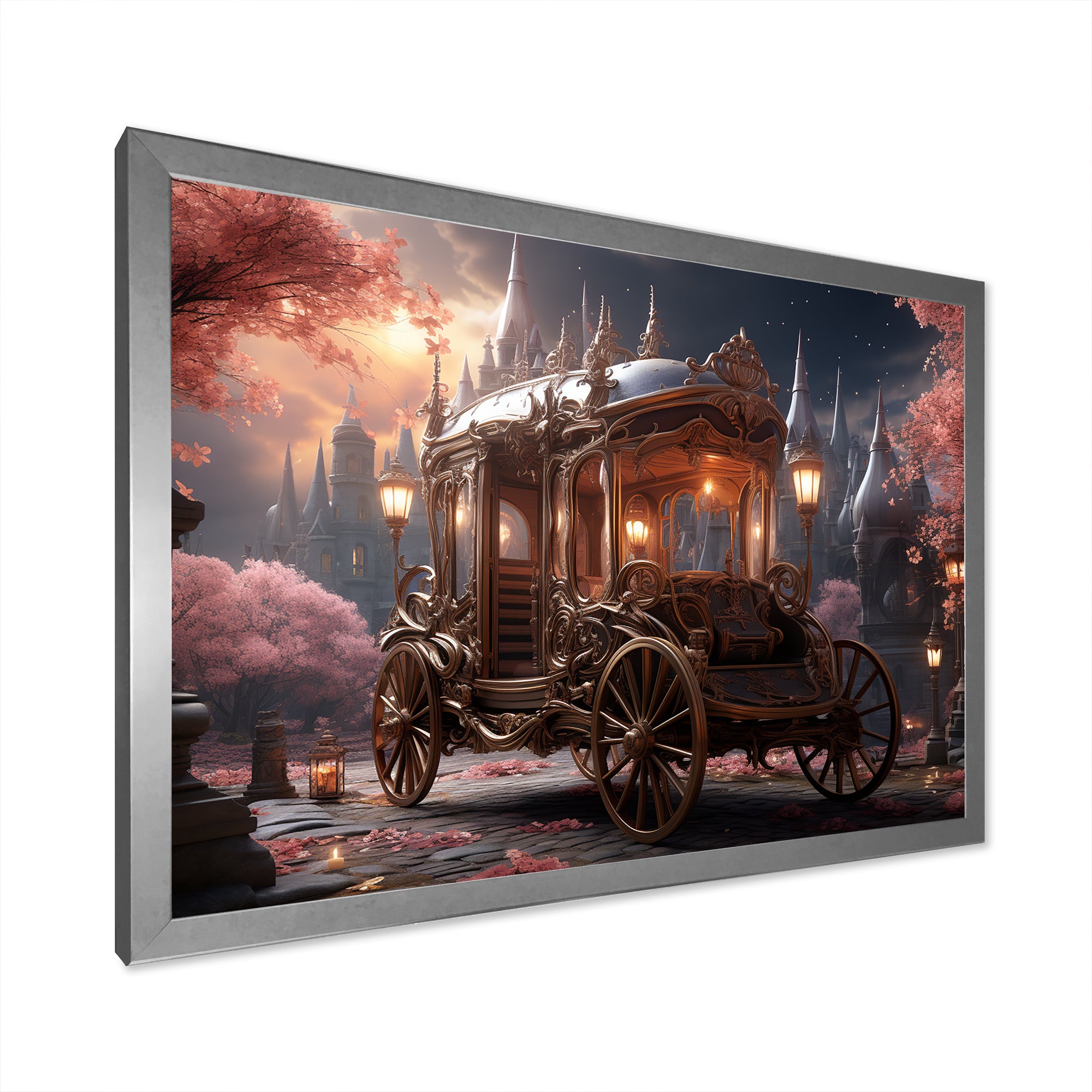 Floral Pink Princess Carriage - Old American Cart Canvas Wall Art