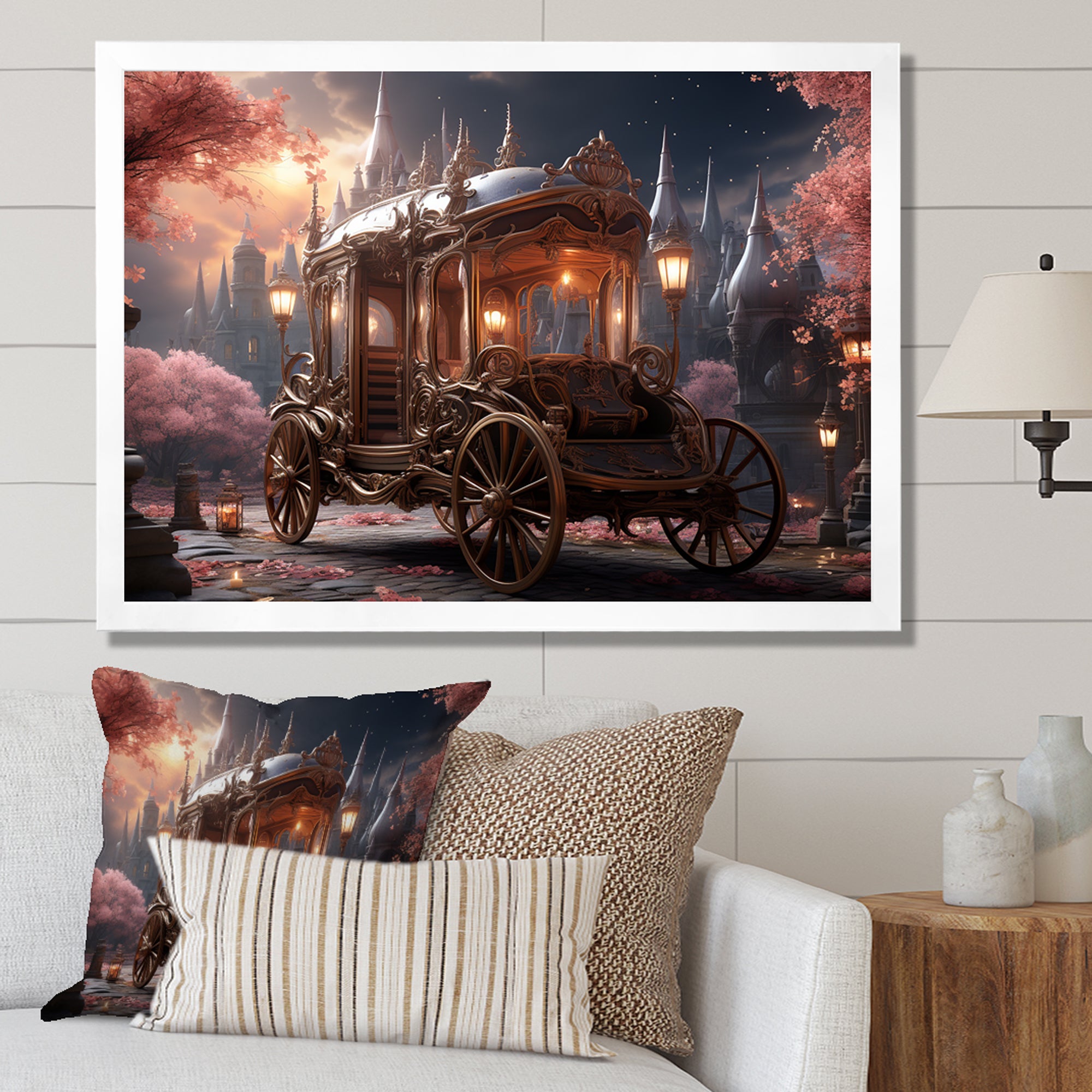 Floral Pink Princess Carriage - Old American Cart Canvas Wall Art