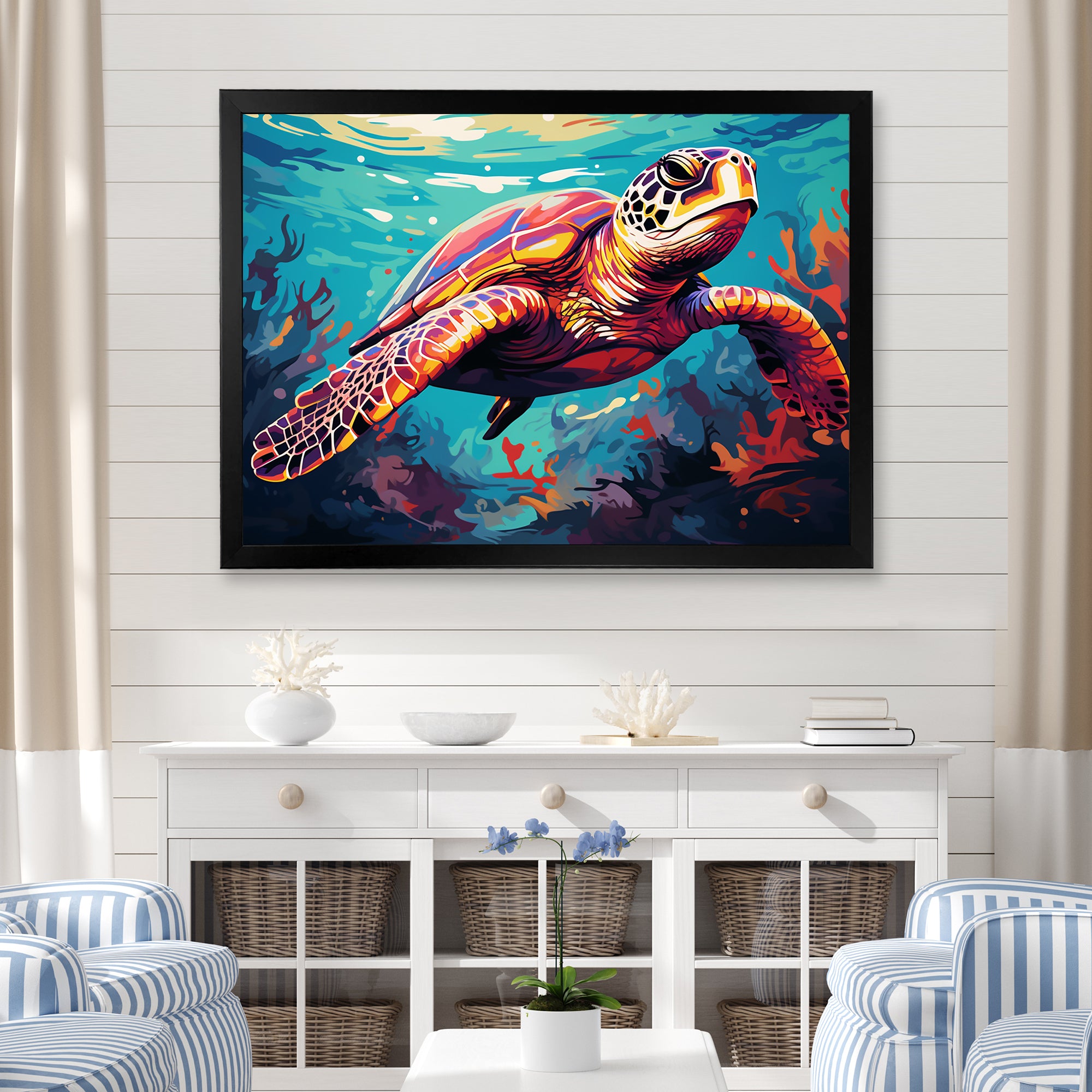 Pop art curious Turtle Aquatic Dance - Turtle Canvas Wall Art