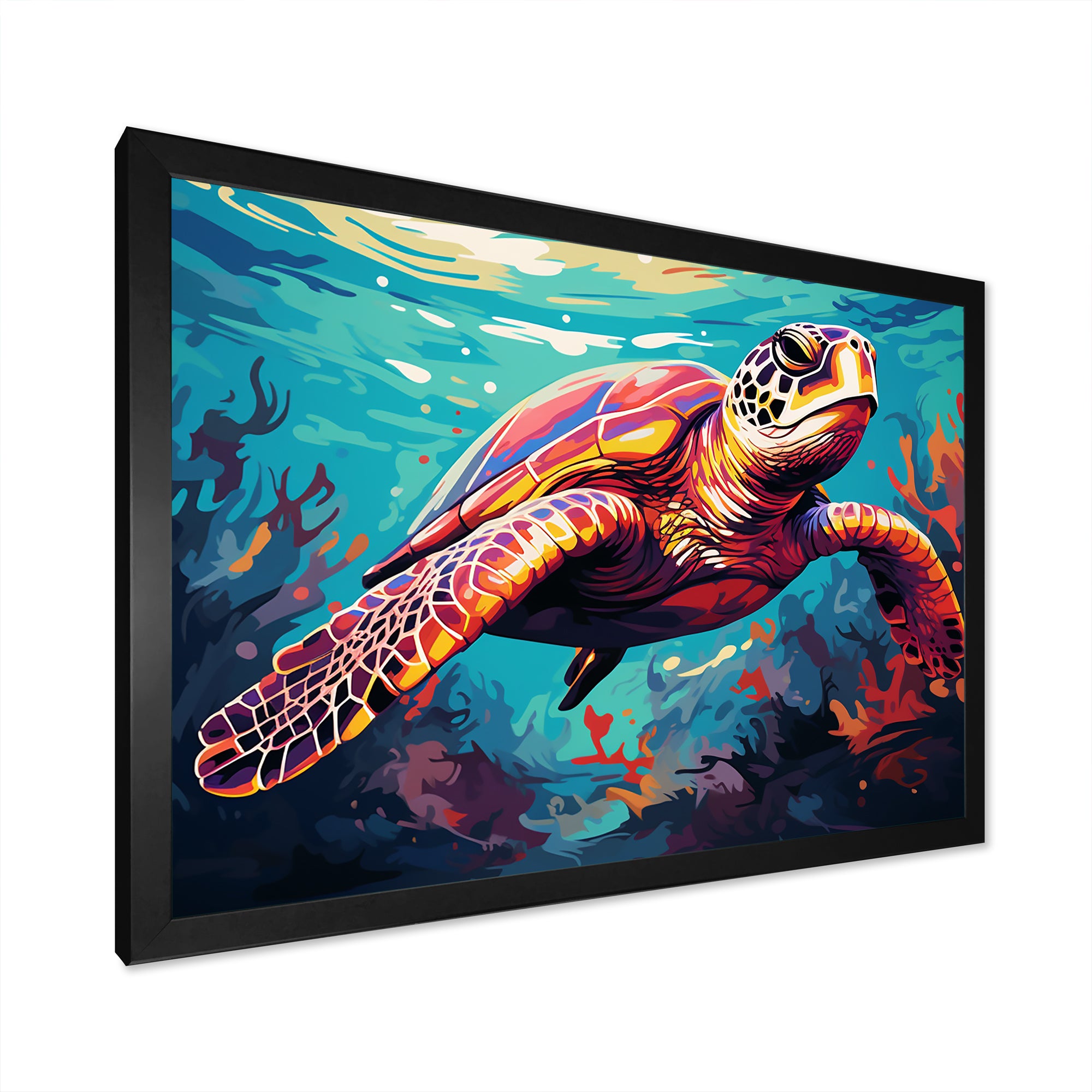 Pop art curious Turtle Aquatic Dance - Turtle Canvas Wall Art