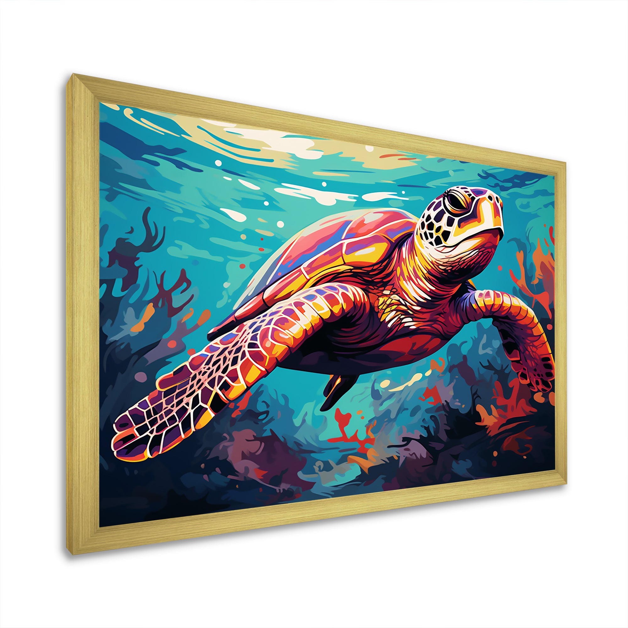 Pop art curious Turtle Aquatic Dance - Turtle Canvas Wall Art