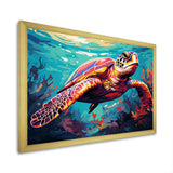 Pop art curious Turtle Aquatic Dance - Turtle Canvas Wall Art