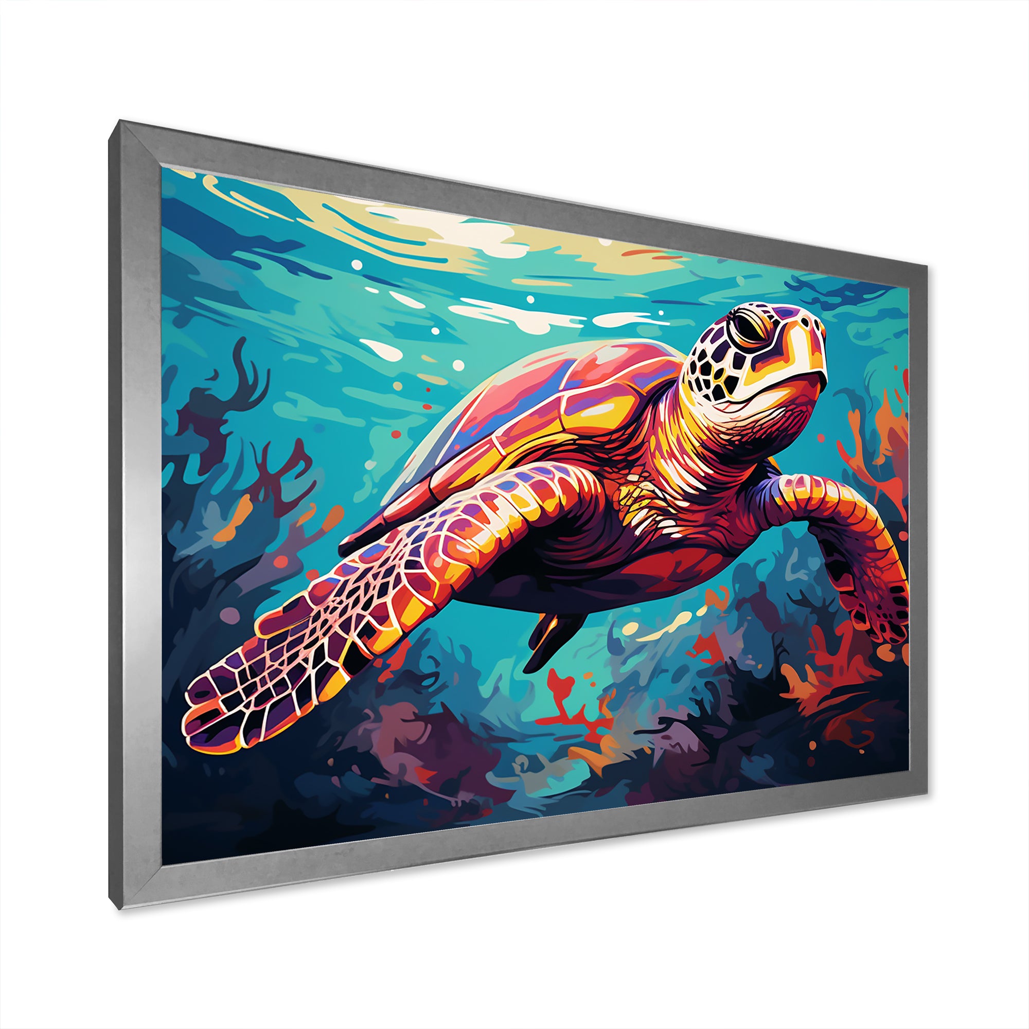 Pop art curious Turtle Aquatic Dance - Turtle Canvas Wall Art